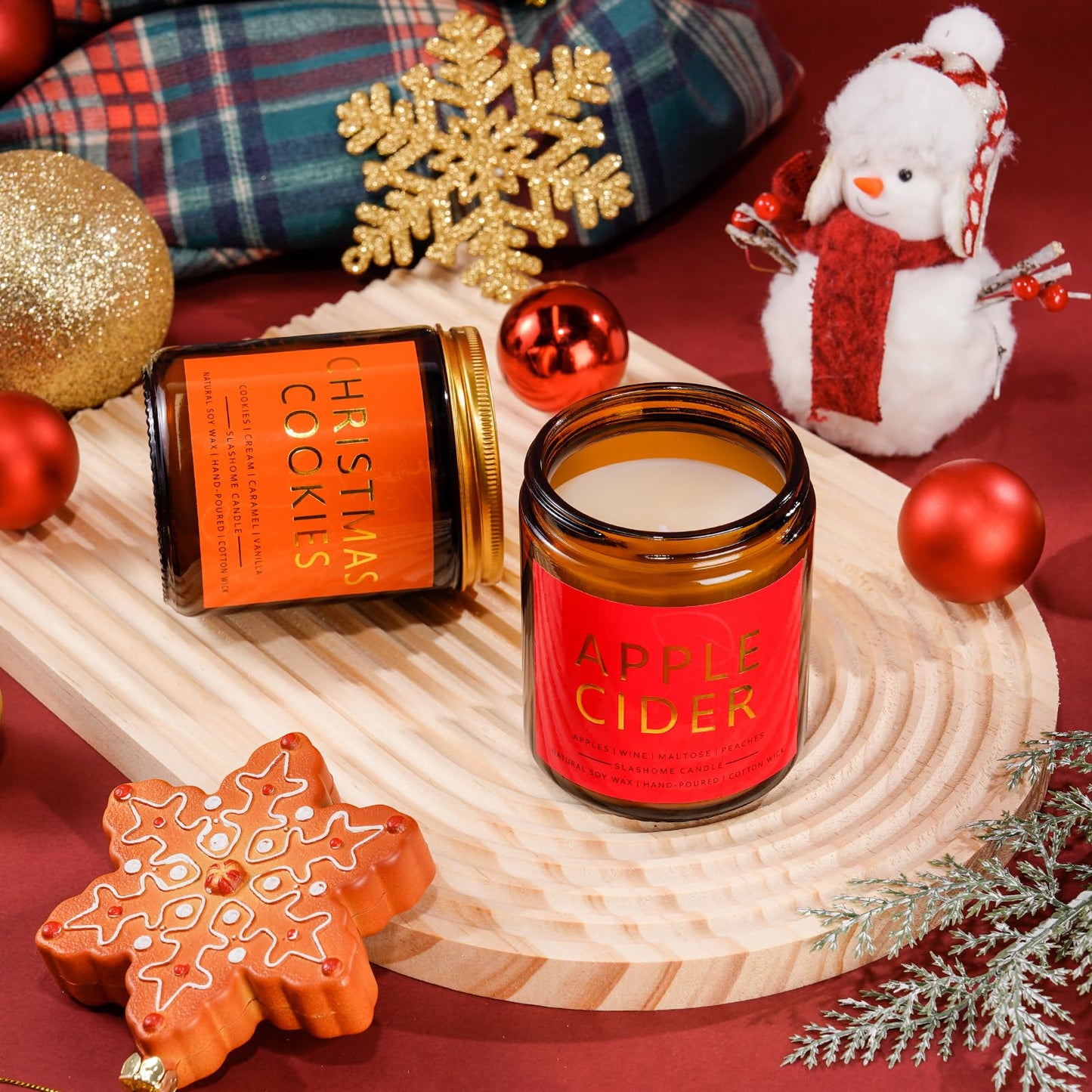 Christmas Candle Gift Set, 4 Pack 7 oz Soy Scented Candles for Home, Holiday & Birthday Gift for Women & Men, Includes Christmas Tree, Cookies, Spices & Apple Cider, Winter Holiday Home Decor
