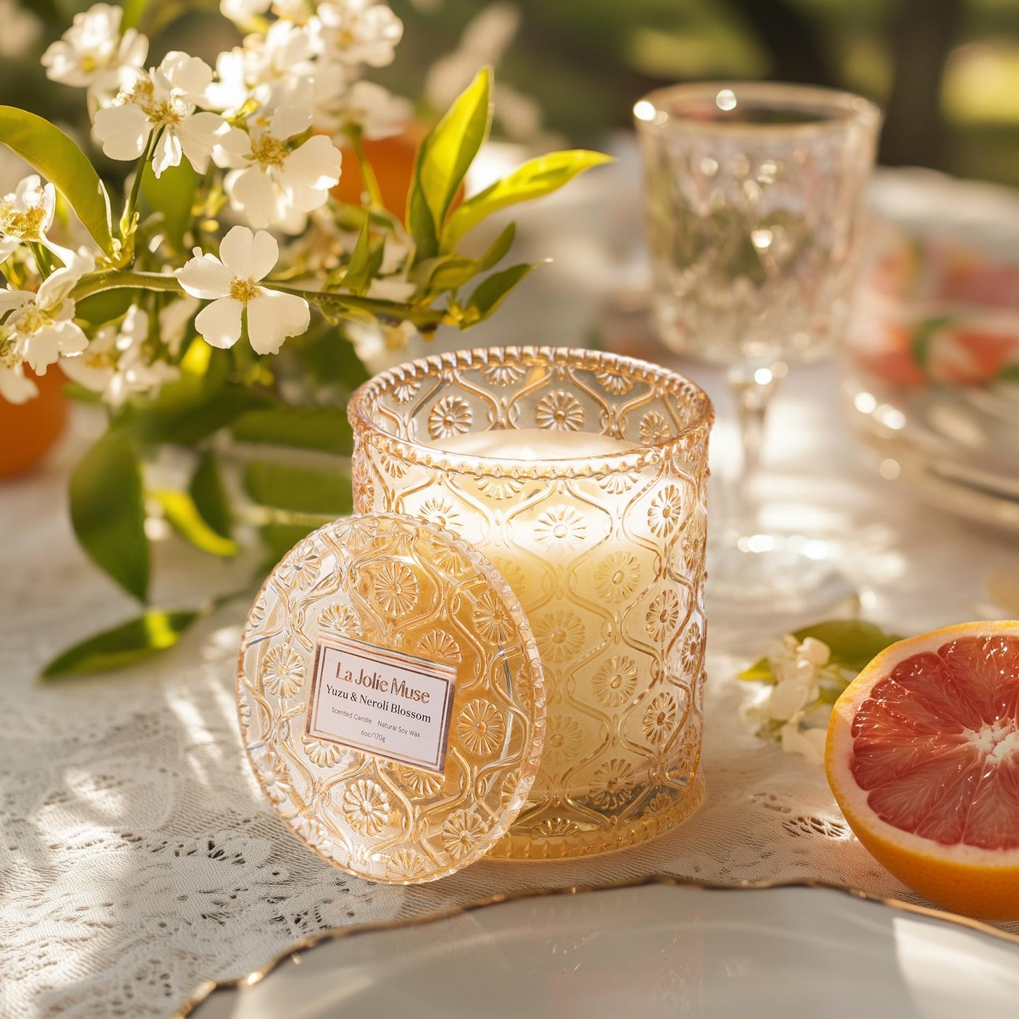 LA JOLIE MUSE Yuzu & Neroli Scented Candles for Home | Non Toxic Natural Soy | Luxury Jar Candle Gifts for Women | Citrus Orange | 40 Hrs