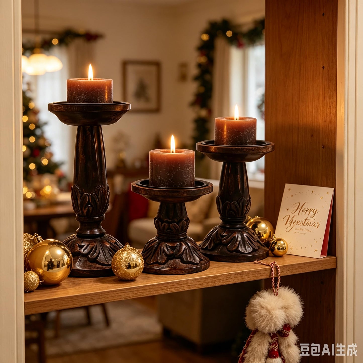 Hosley Set of 3 Dark Brown Wood Pillar Candle Holders 8 Inches 6 Inches and 4.25 Inches High Ideal for LED and Pillar Candles Gifts for Weddings Party Home Spa Reiki Aromatherapy