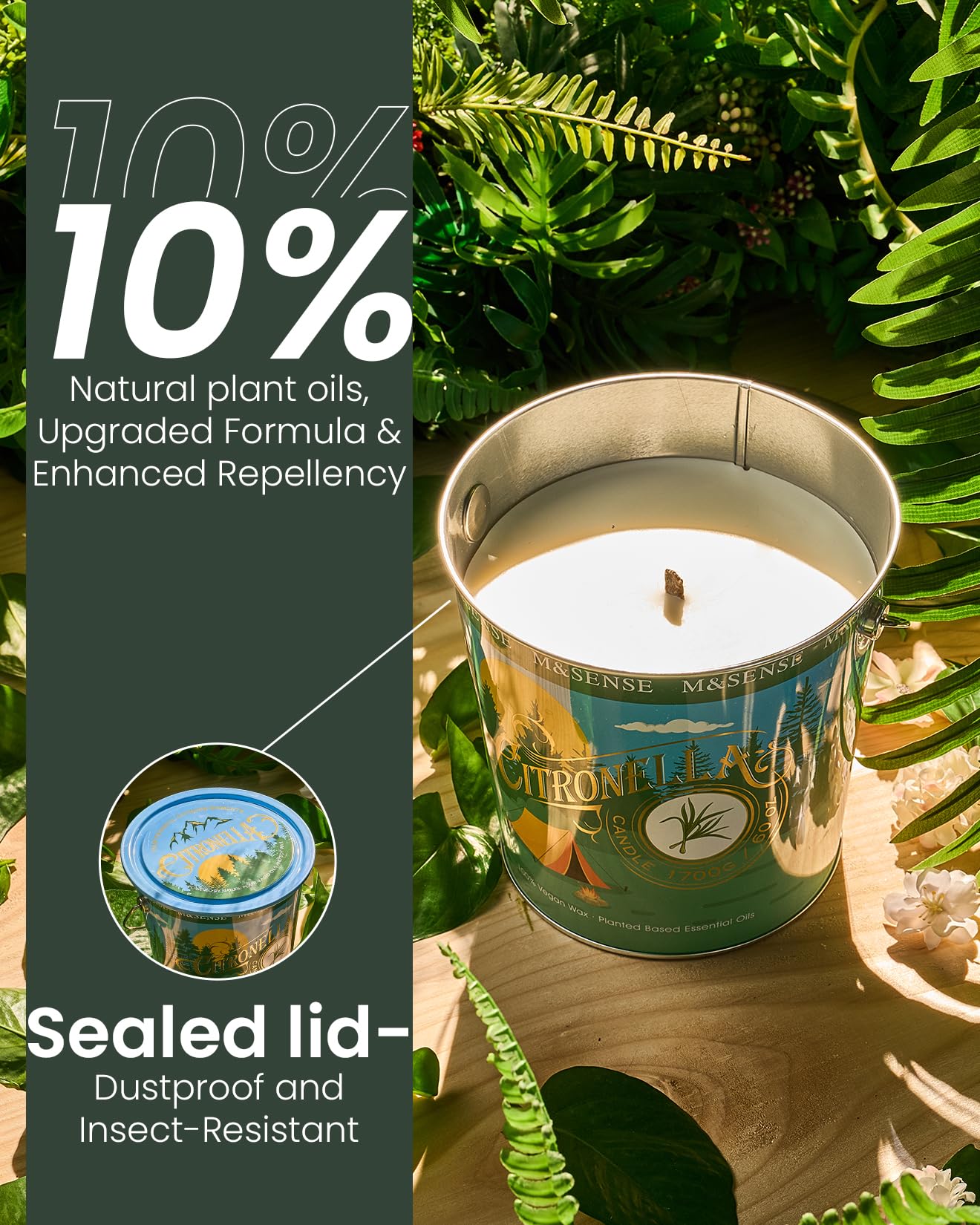 M&SENSE Citronella Peppermint Scented Candle 40 oz,Citronella Peppermint Candles Outdoor Indoor,Summer Candles for Outside,250 Hours Burn Time,Nature Soy Wax