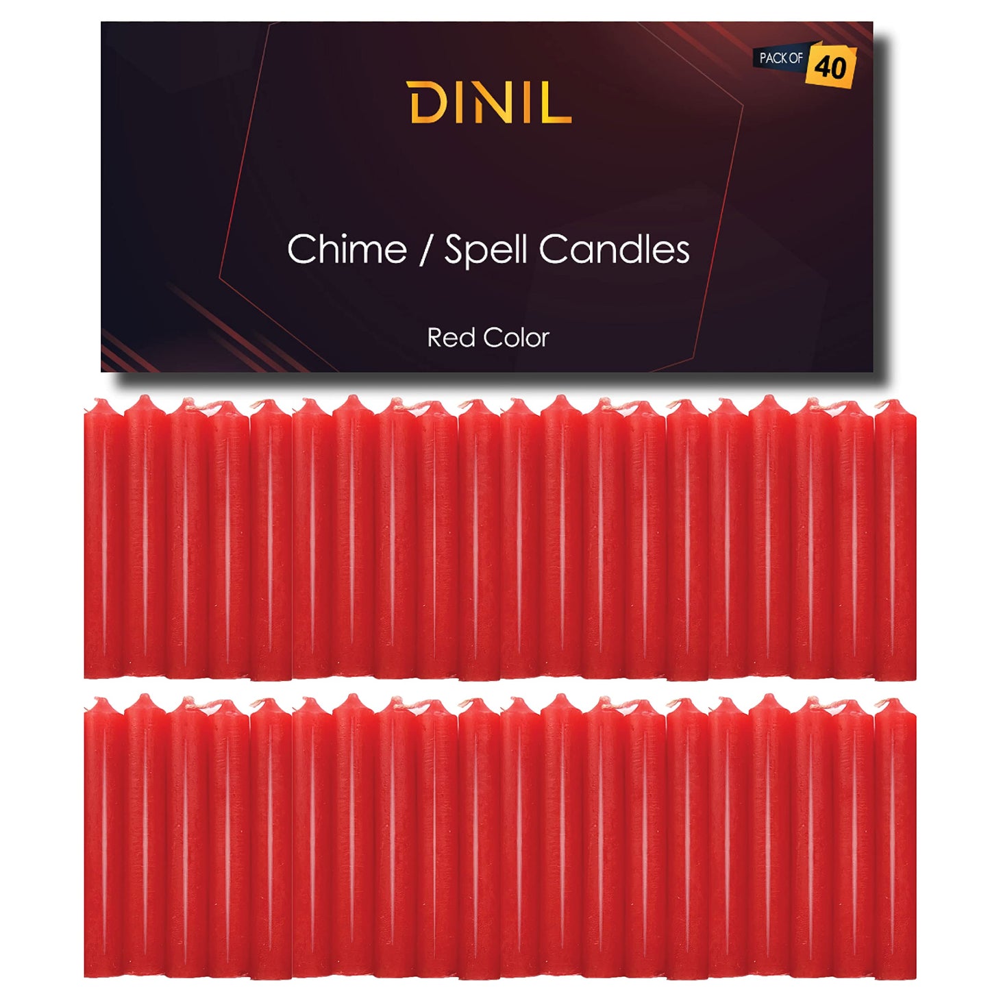 Dinil – Spell & Chime Candles (40 Red Candles) – 4" x 1/2" Premium Mini Taper Candles for Rituals, Birthdays, Altar, Spells, Chime Candles (Red)