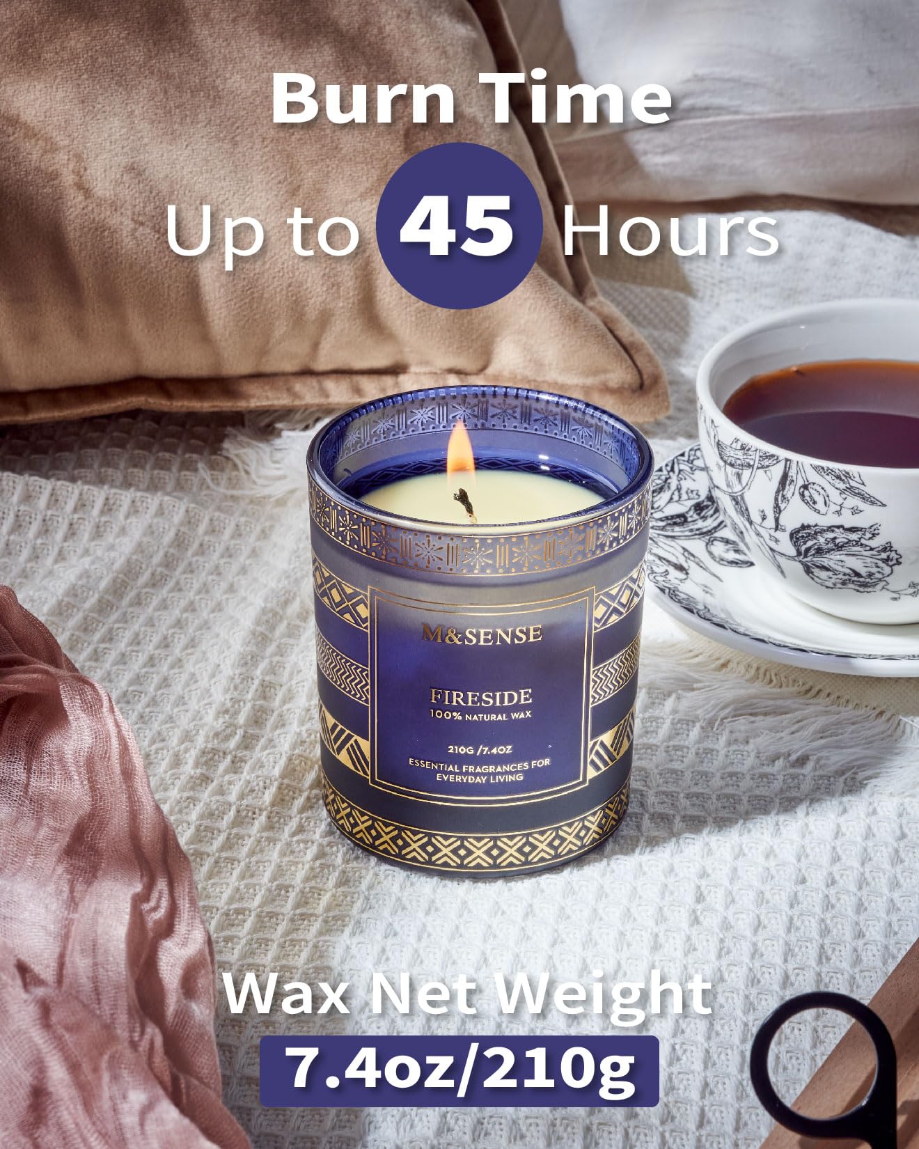 M&SENSE Fireside Scented Candle for Men, Masculine 7.4oz Winter Home Fragrance, Luxury Candle for Cozy Winter Room Decor, Housewarming New Year Gifts
