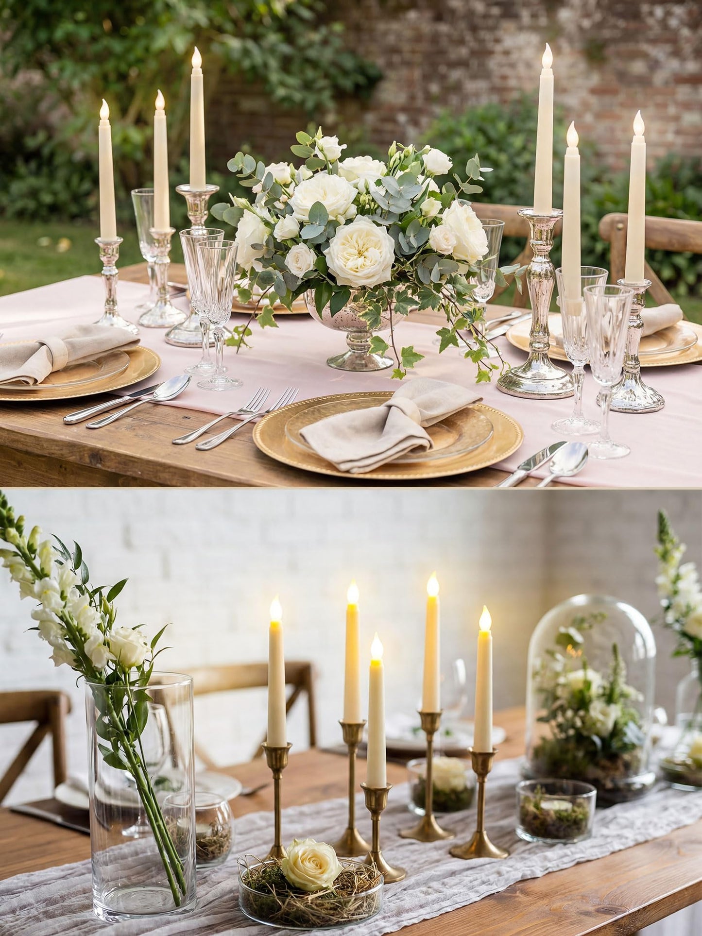 Funtery 48 Pcs Flameless LED Taper Candles Battery Operated Candles Bulk Realistic LED Candlesticks Flickering for Wedding Church Graduation Party Home Decor(Ivory,Novelty Style)