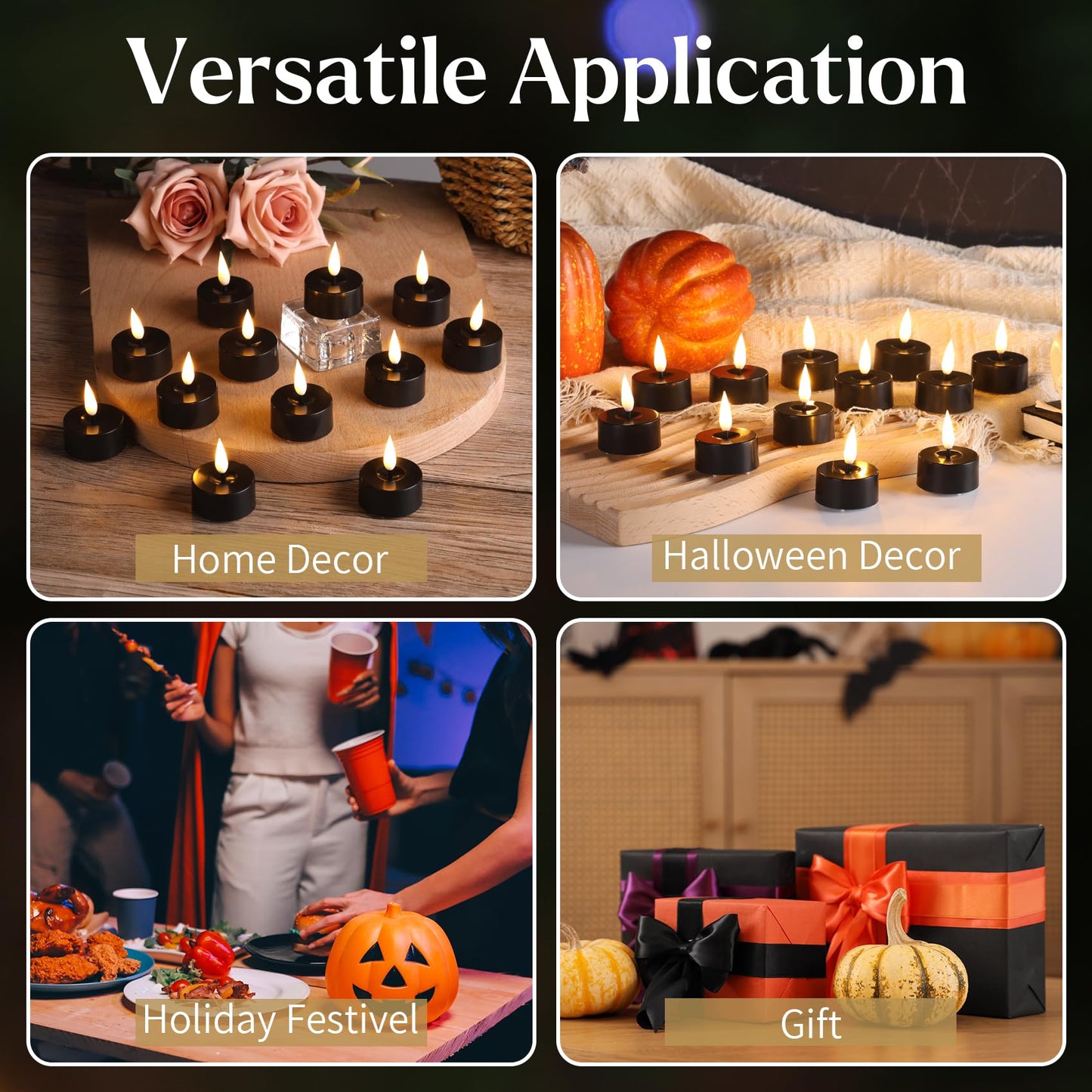 Eywamage Black Flameless LED Tealights with Timer, Flickering Battery Operated Tea Lights Votive Candles Set of 12