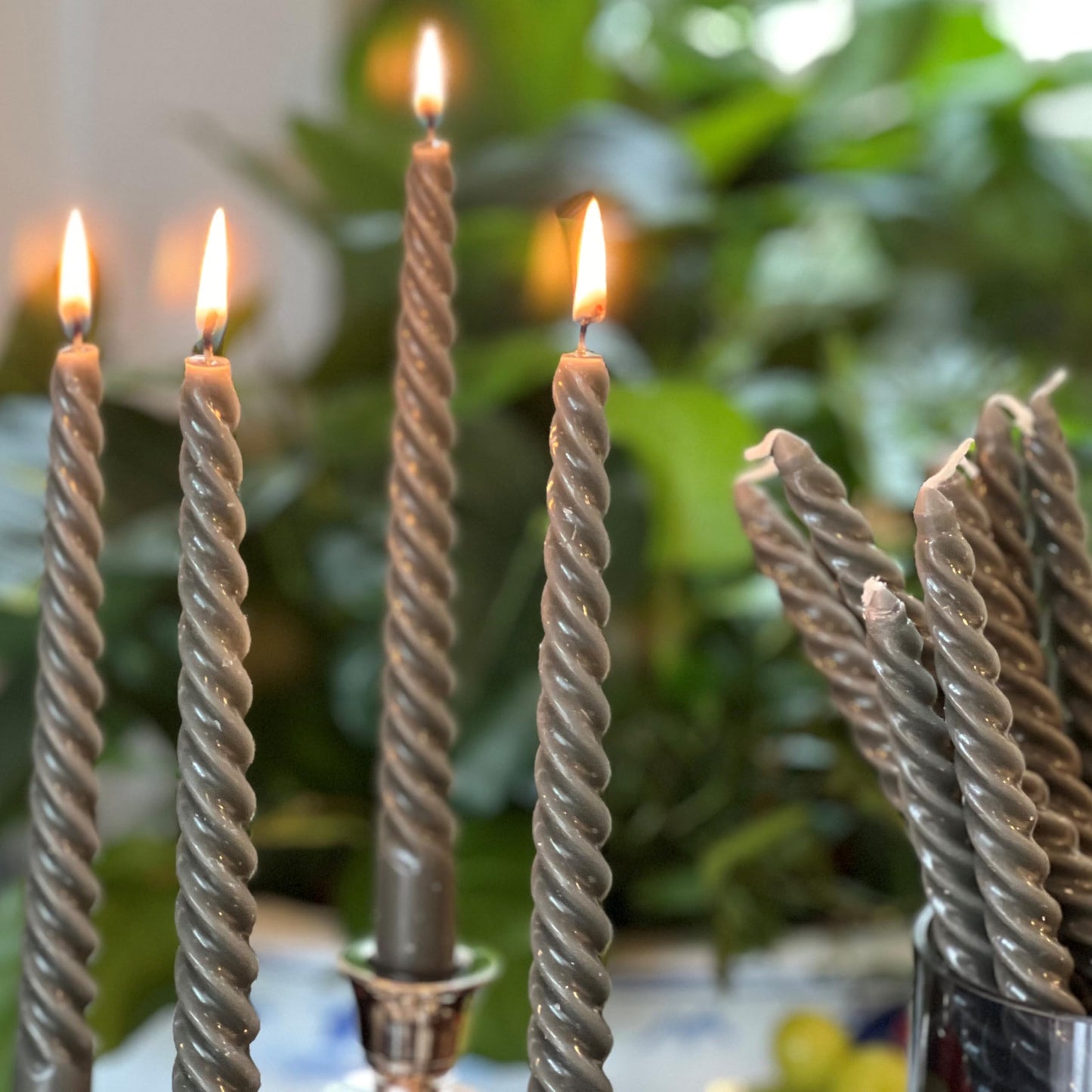 12 Piece Dark Grey Twist Taper Candles, 2 Boxed Sets of 6, 4 Hours Burn Time, Paraffin Wax, 7.75 Inches