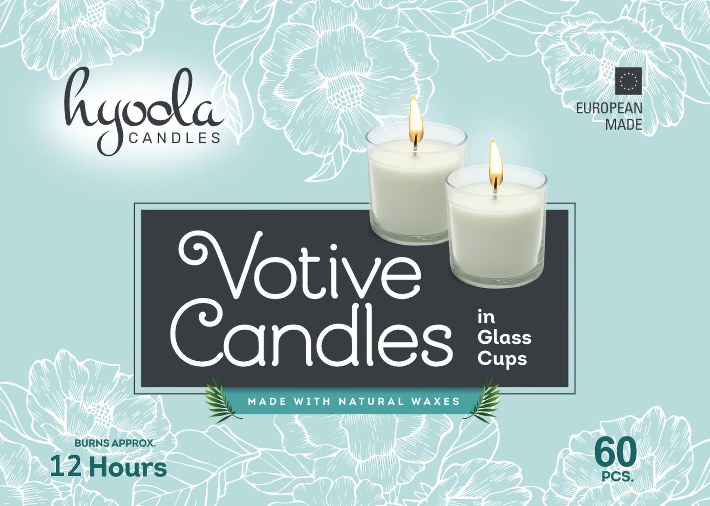 Hyoola White Votive Candles in Glass - Pack of 60 Votive Candle - 12 Hour Burn Time - Unscented Votive Candles - European Made Glass Votives