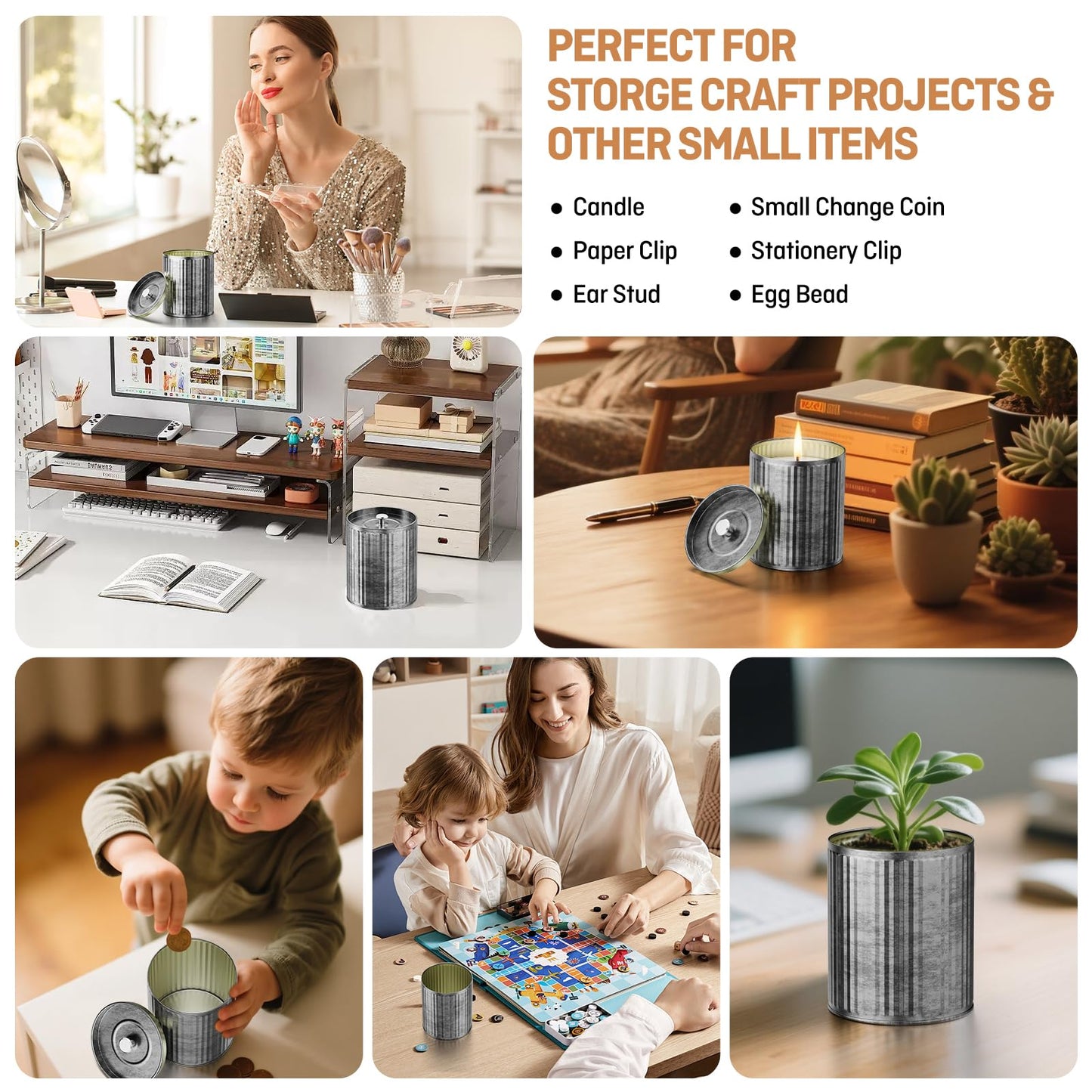 6 Pack (10oz Capacity Of Each) DIY Simple Empty Candle Tin Jar Making Kit | Village Style Durable And Drop Resistant | Family Handmade Candle Tins Can With Lids Gift For Family Parent Child Handicraft