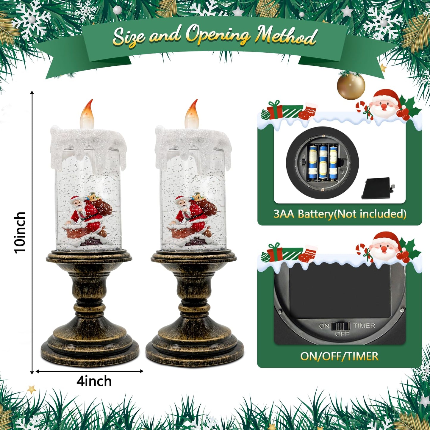 Christmas Snow Globe Candle, Battery Powered with Timer, Christmas Flameless Candles Lantern with Santa Claus for Home Decoration Festival Gift, Snow Globe Candle Light for Christmas Decorations
