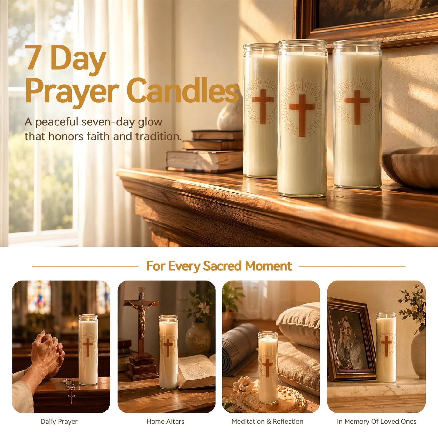 6 Pack White 7 Day Prayer Candles in Glass – Long Burning Unscented Devotional Candles for Vigils, Blessings, Memorials, and Baptism