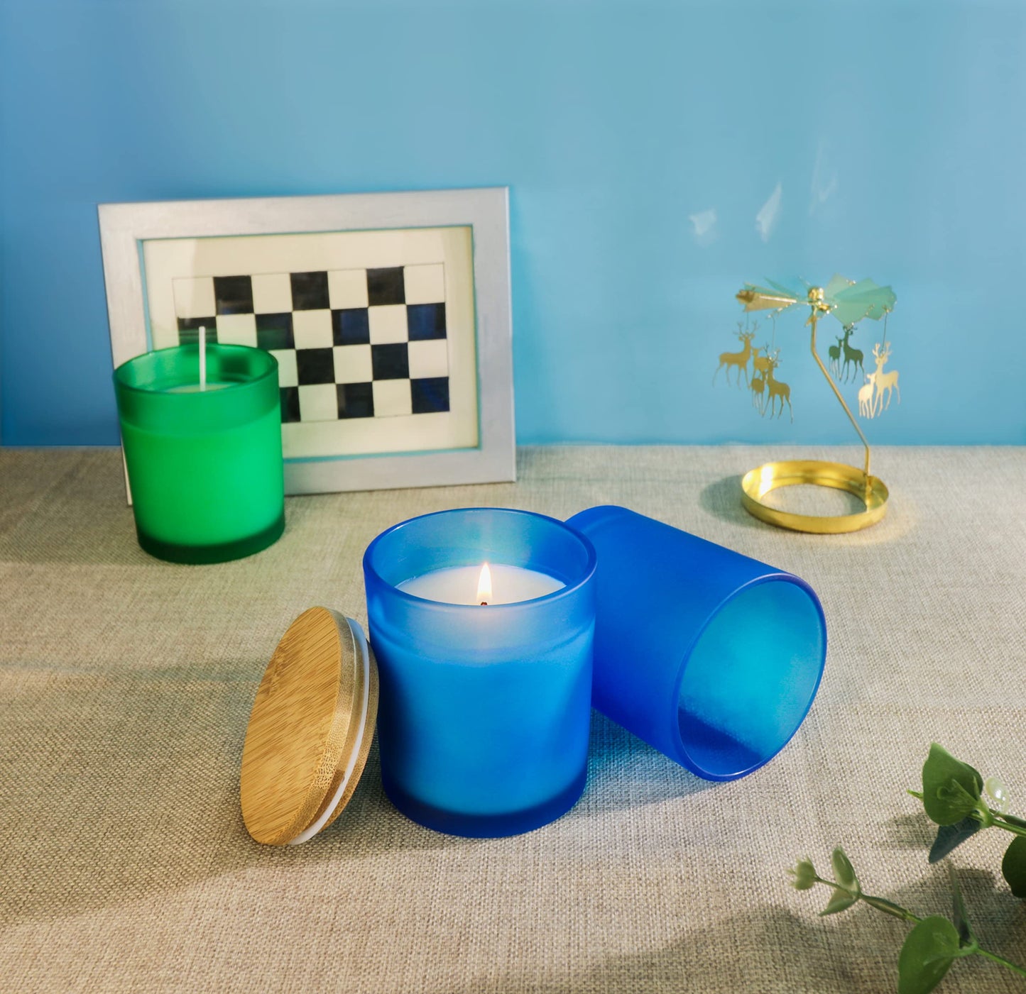 Aroparc 12 Pack Candle Jars for Making Candles, 10 OZ Empty Candle Jars with Bamboo Lids, Bulk Candle Containers Candle Glass - Dishwasher Safe, Frosted Blue