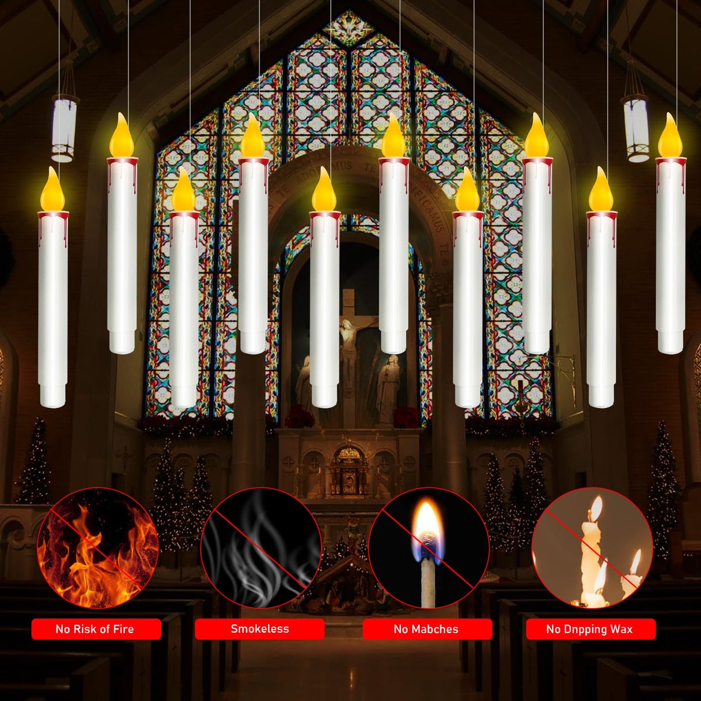 GOOTHY 10 PK Halloween Floating Candles, Hanging Floating Candles with Remote and Flickering Warm Lights, Battery Operated LED Flameless Window Candle Lights for Halloween Party Birthday Home Decor