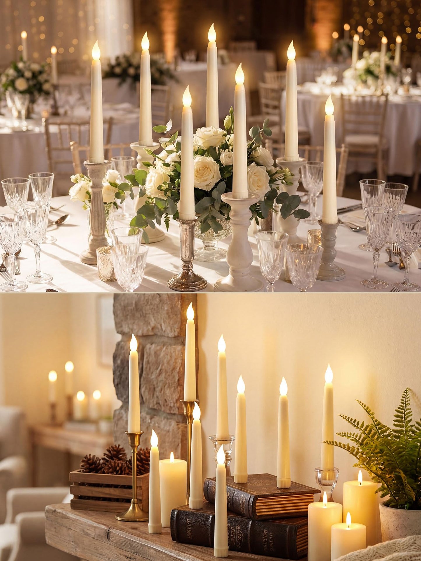 Funtery 48 Pcs Flameless LED Taper Candles Battery Operated Candles Bulk Realistic LED Candlesticks Flickering for Wedding Church Graduation Party Home Decor(Ivory,Novelty Style)
