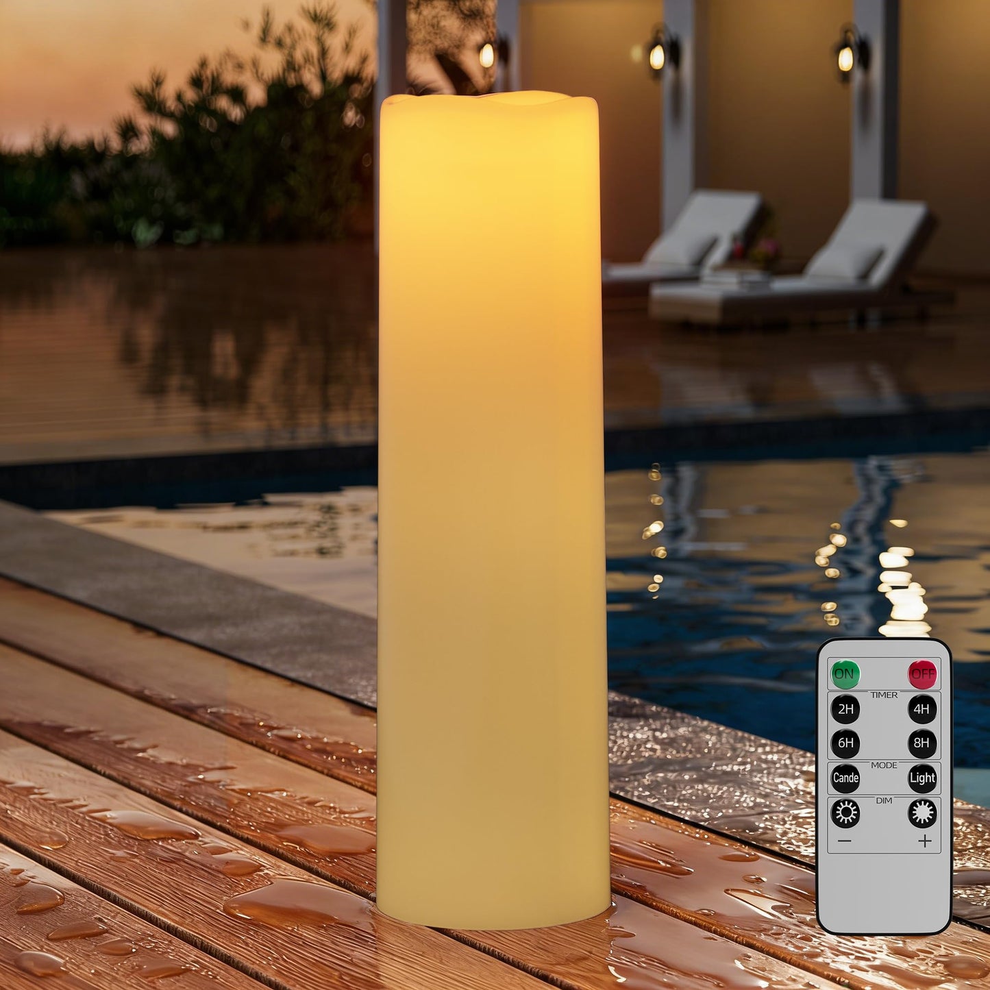 14"×4" Large Outdoor Flameless Candles with Remote Waterproof Battery Operated Candles with Timer LED Pillar Candles Flicking for Home Decoration Porch Wedding Fireplace Lantern, Ivory-Yellow