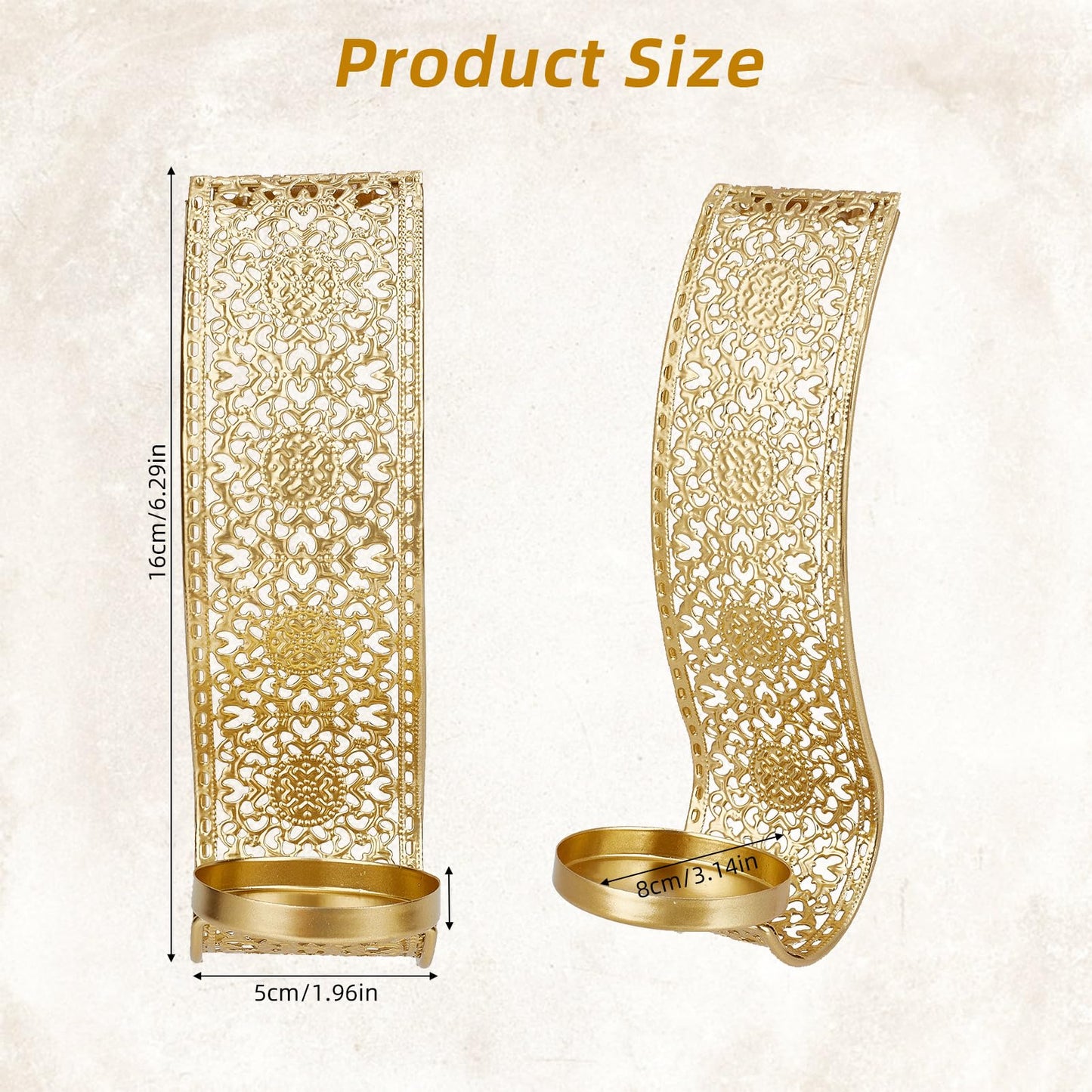NICENEEDED Wall Candle Sconce Set of 2, Metal Wall Mounted Candle Holder for Home, Gold Sconces Wall Art Decorations for Living Room Bathroom Dining Room