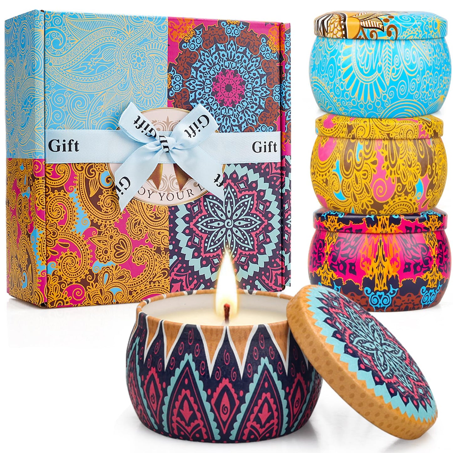 YINUO Scented Candle Gift Set for Women, 4 Pack Long-Lasting Scented Soy Wax Candles with Lavender, Fig, Lemon & Spring, Aromatherapy Candle for Relaxing, Gifts for Women, Mom & Home Décor