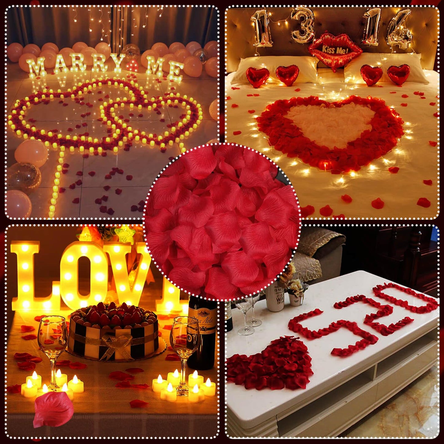 Audab Rose Petals and Candles Set for Romantic Decorations, 48 Romantic Candles with 4000 Fake Rose Petals for Special Night, Hotel Room, Date Night, Bedroom, Valentine's Day Decorations