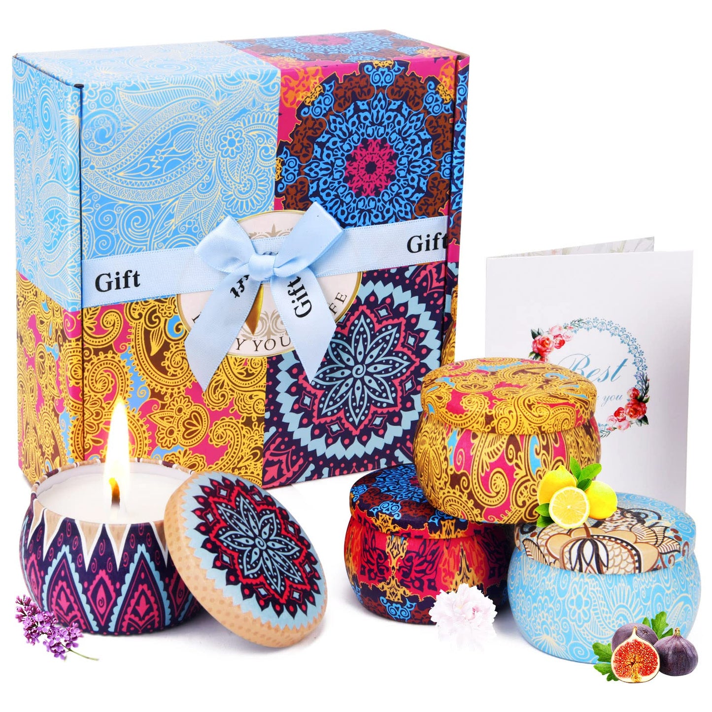 Scented Candles Gift Set Mom Gifts 4 Cans Aromatherapy Candle 4.4 Oz Natural Soy Wax Bath Yoga Unique Mothers Day Gifts Christmas Birthday Gifts for Women Wife Friends
