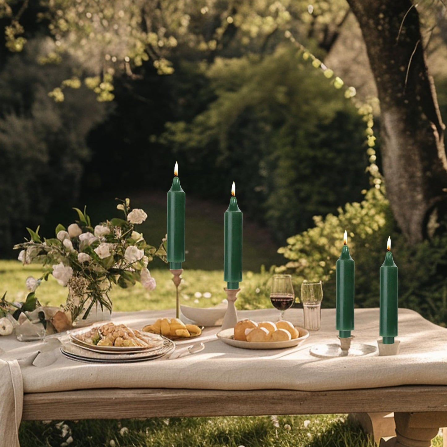 MAITREYA Short Taper Candle Candlesticks Dripless Dinner Candle for Wedding Party Decoration Home Dinner,6.5inch,4 Pack,Dark Green