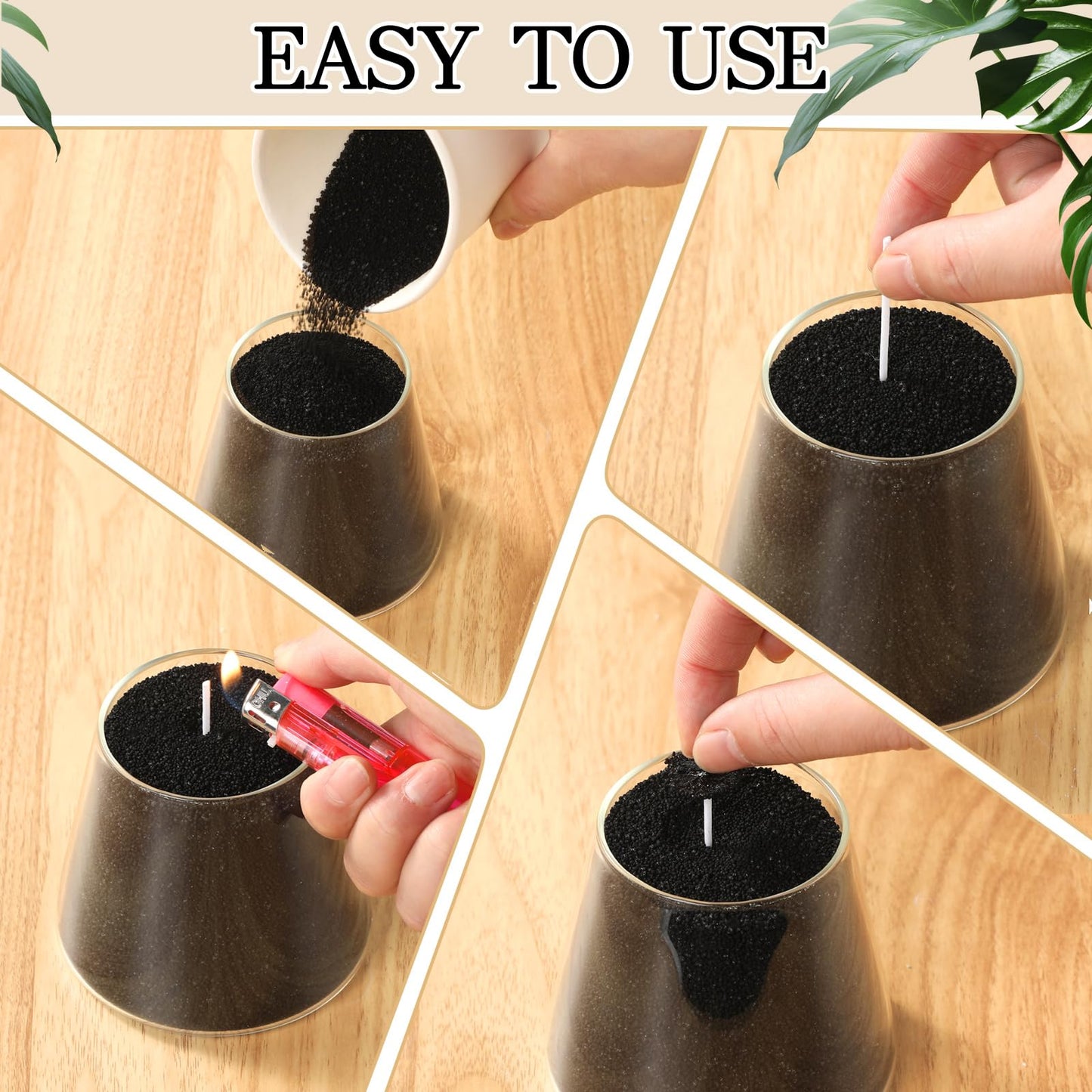 Nuanchu 3.3 lb Candle Sand DIY Pearled Candle Making Kit Included 20 Pcs Wicks and Refillable Beaded Wax Sand Beaded Wax Gift with Wicks Self Extinguish for Home Wedding Party (Black)