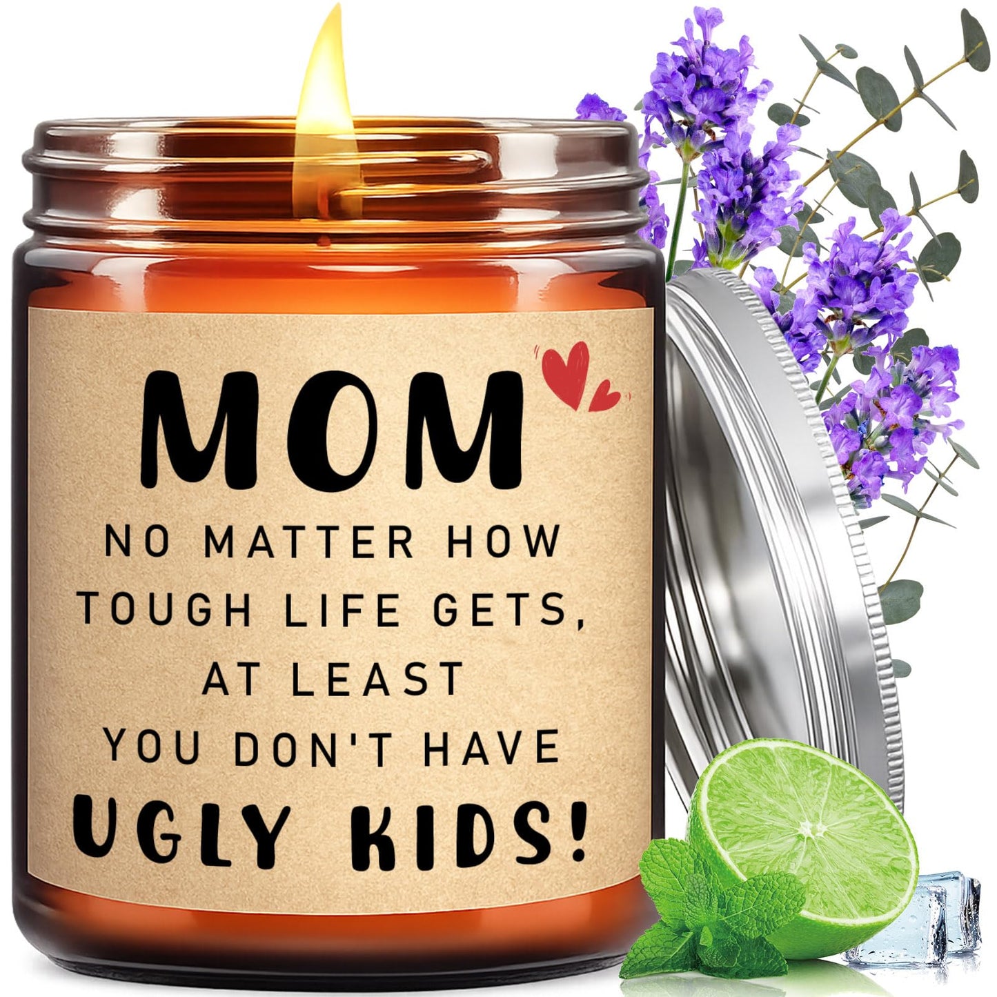KOTKAS Lavender Candle Gifts for Mom Birthday - Funny Mothers Day Candles for Mom from Son Daughter - Eucalyptus Lavender Scented Soy Candles Non Toxic for Home - at Least You Dont Have Ugly Children