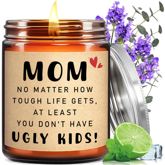 KOTKAS Lavender Candle Gifts for Mom Birthday - Funny Mothers Day Candles for Mom from Son Daughter - Eucalyptus Lavender Scented Soy Candles Non Toxic for Home - at Least You Dont Have Ugly Children