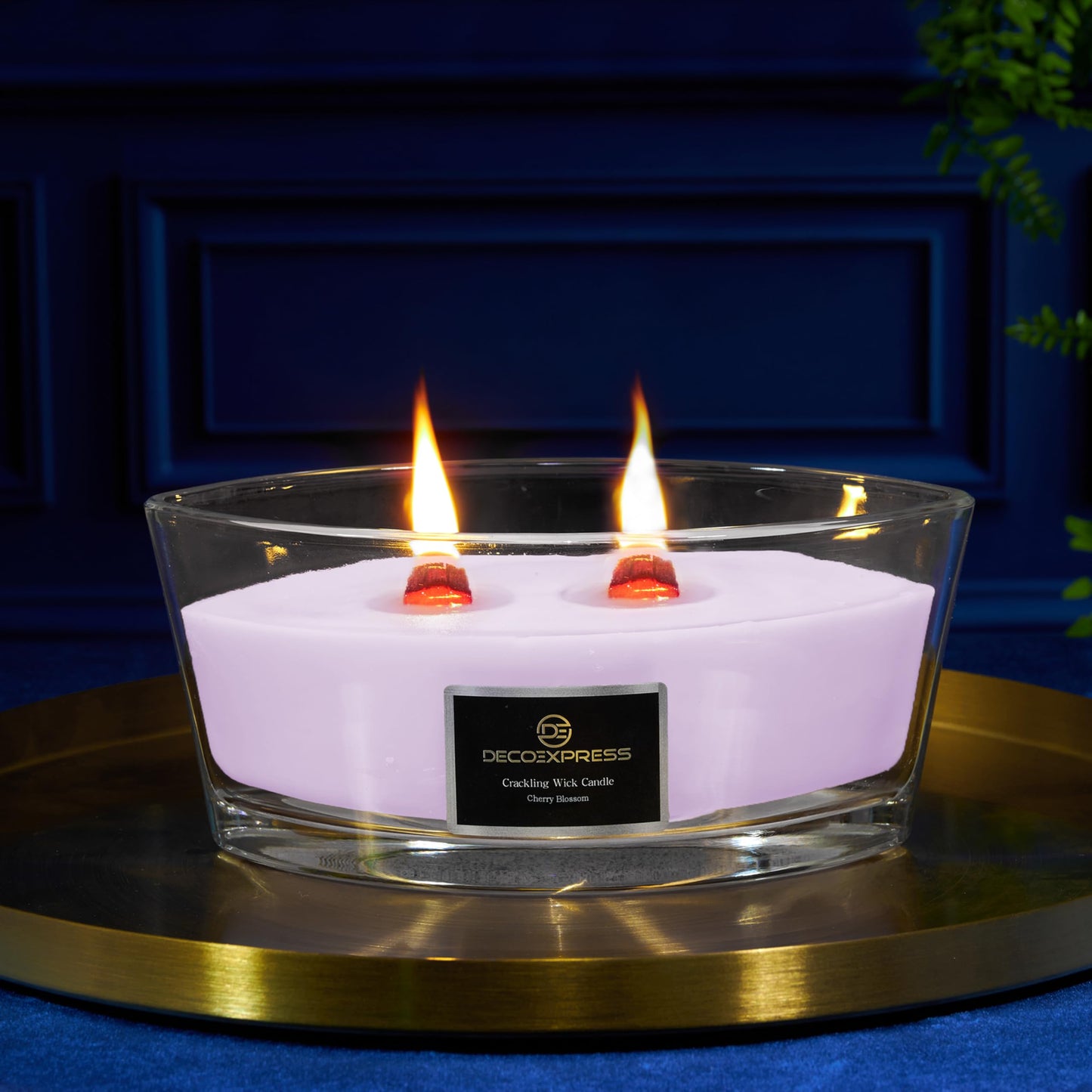DECO EXPRESS Scented Candles, Crackle Double Wick Candles, Long 50 Hours Burn Time, Home Decor & Gift Ideas (Cherry Blossom)