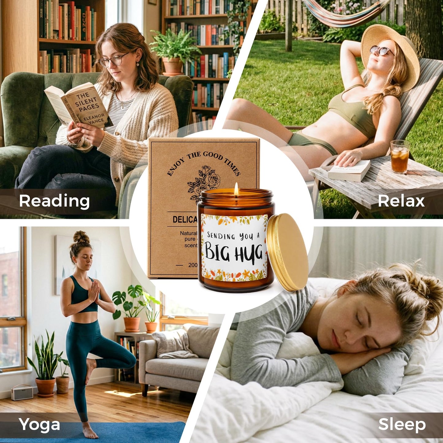 MULCHUM Lavender Scented Candle, Thinking of You Hug Gift for Friends, Relaxing Natural Soy Wax Jar Candle for Women Girlfriend Mom Sisters Stress Relief, 7oz 45 Hours Long Lasting Burn