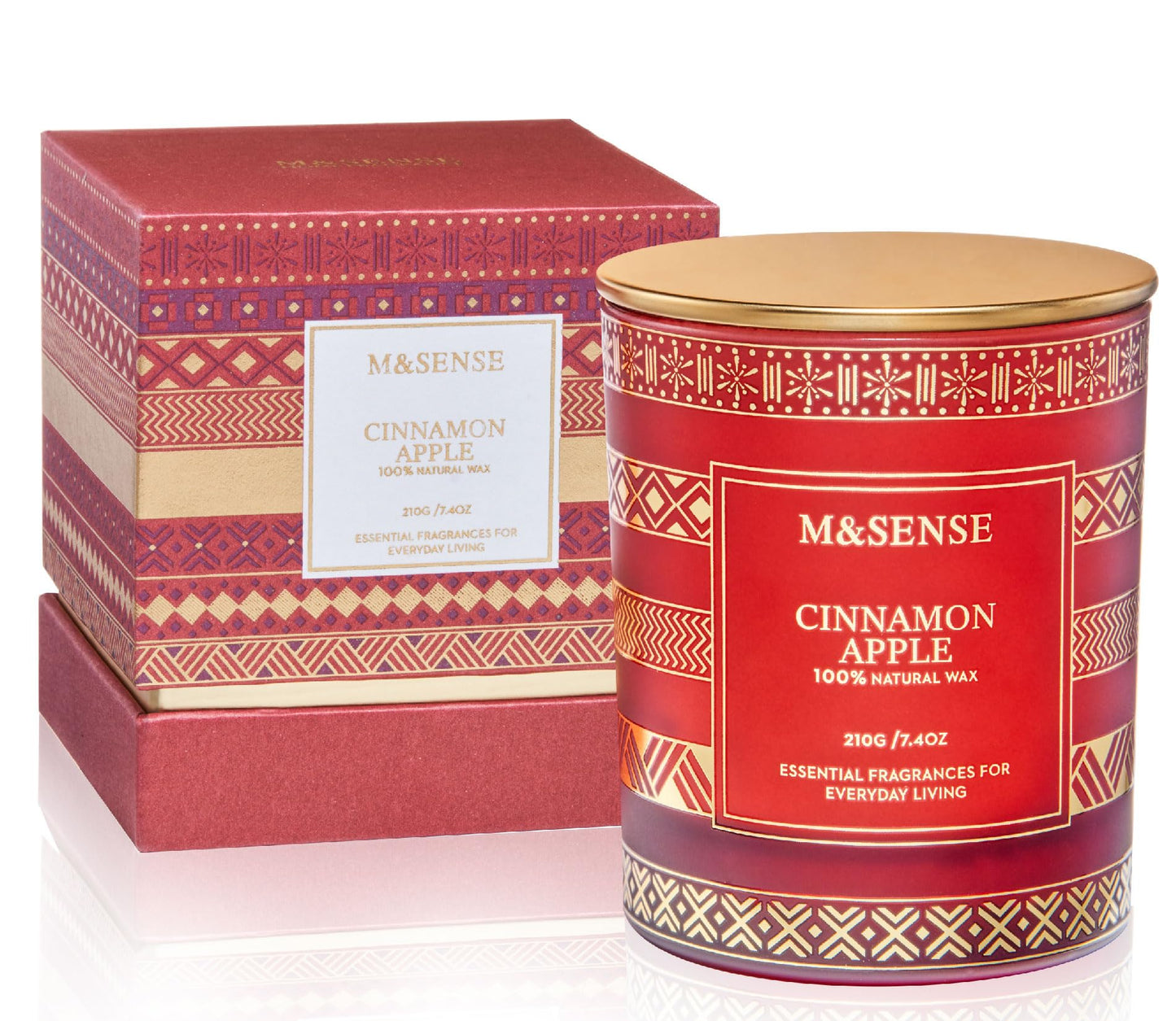 M&SENSE Cinnamon Apple Christmas Soy Candle, Natural Non Toxic 7.4oz 45 Hour Long Burning, Winter Luxury Holiday Candle for Home Scented, New Year Gifts for Men & Women
