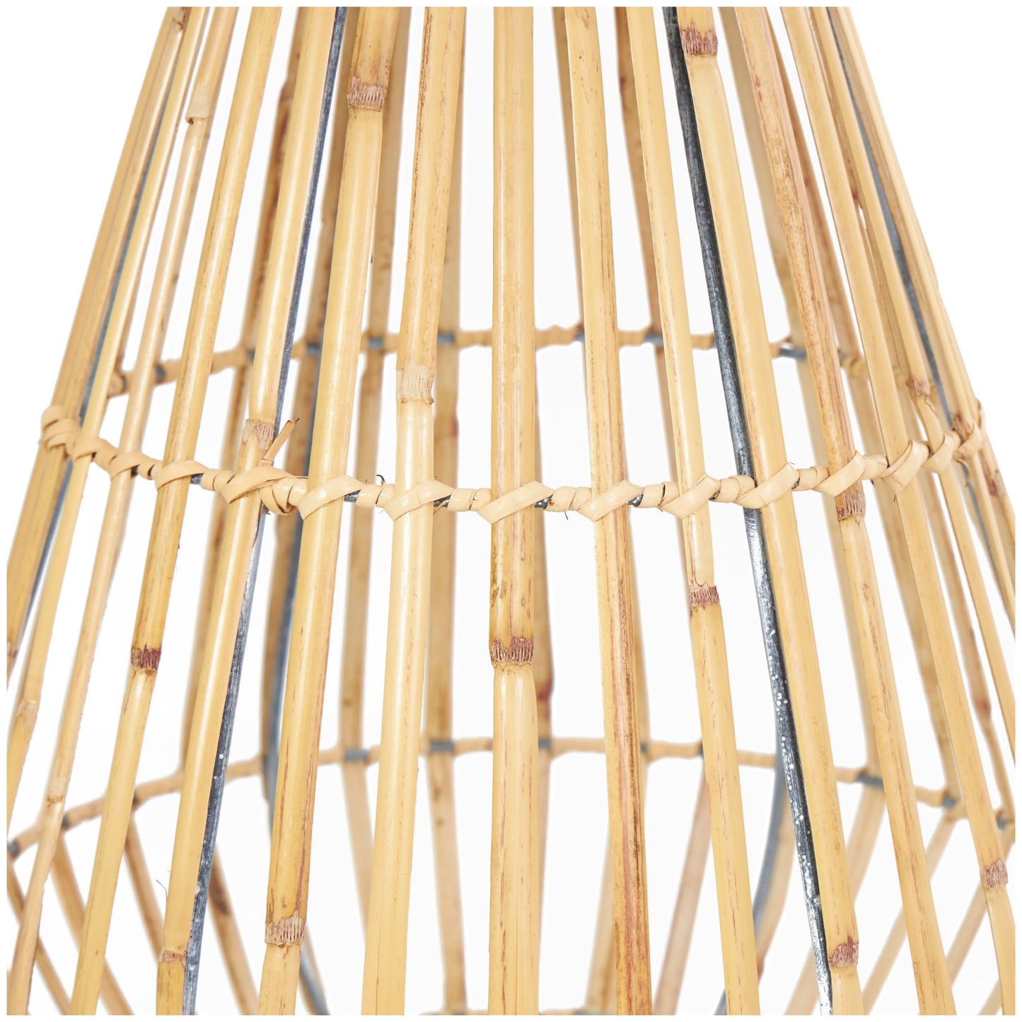 Deco 79 Bamboo Wood Handmade Open Framed Candle Lantern with Blue Metal Accents and Handle, 11" x 11" x 16", Brown