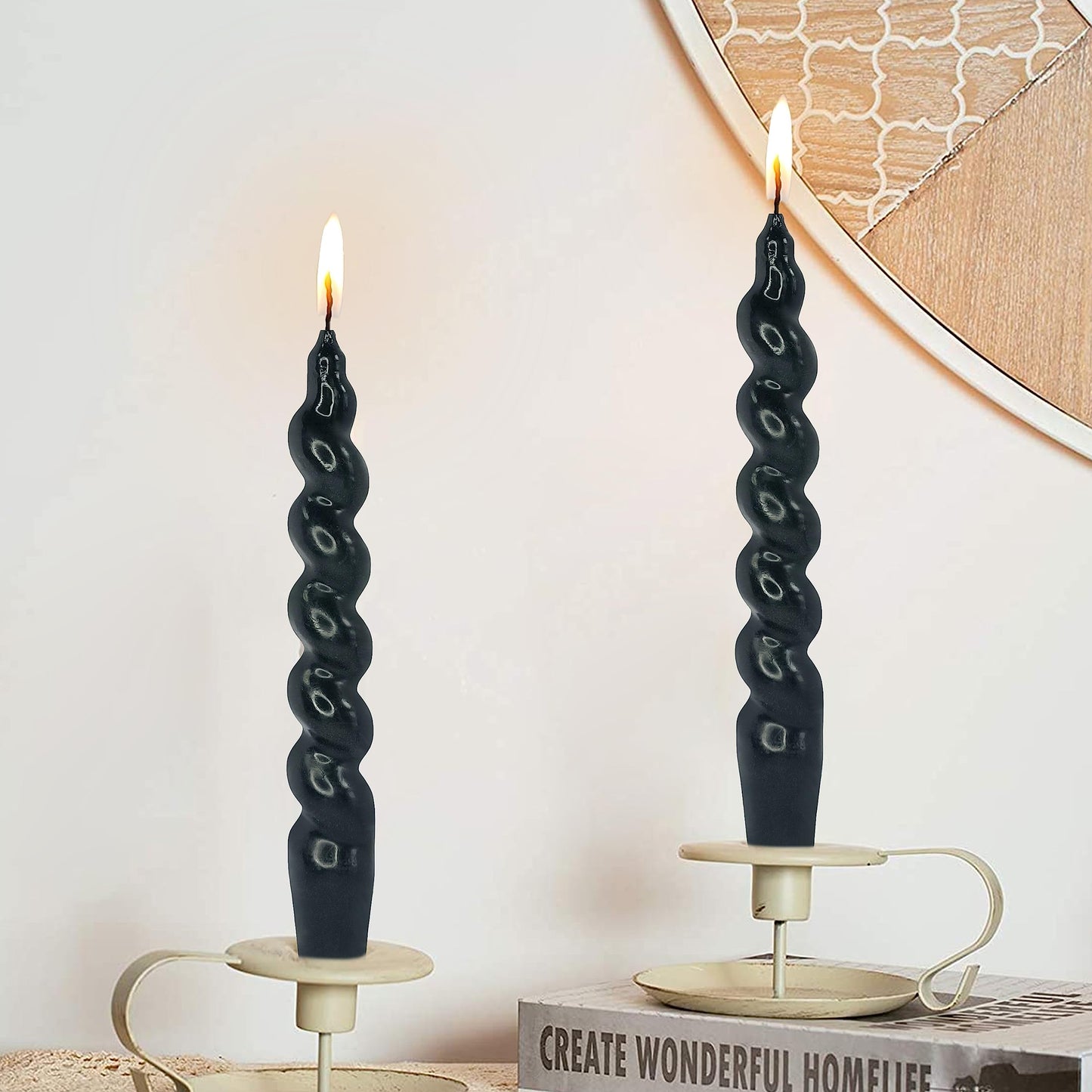 Halloween Candles Unscented Taper Candle - Black Candle Sticks 7.5 inch Handmade Spiral Twisted Candles 4 PCS for Home Decor, Relaxation & All Occasions