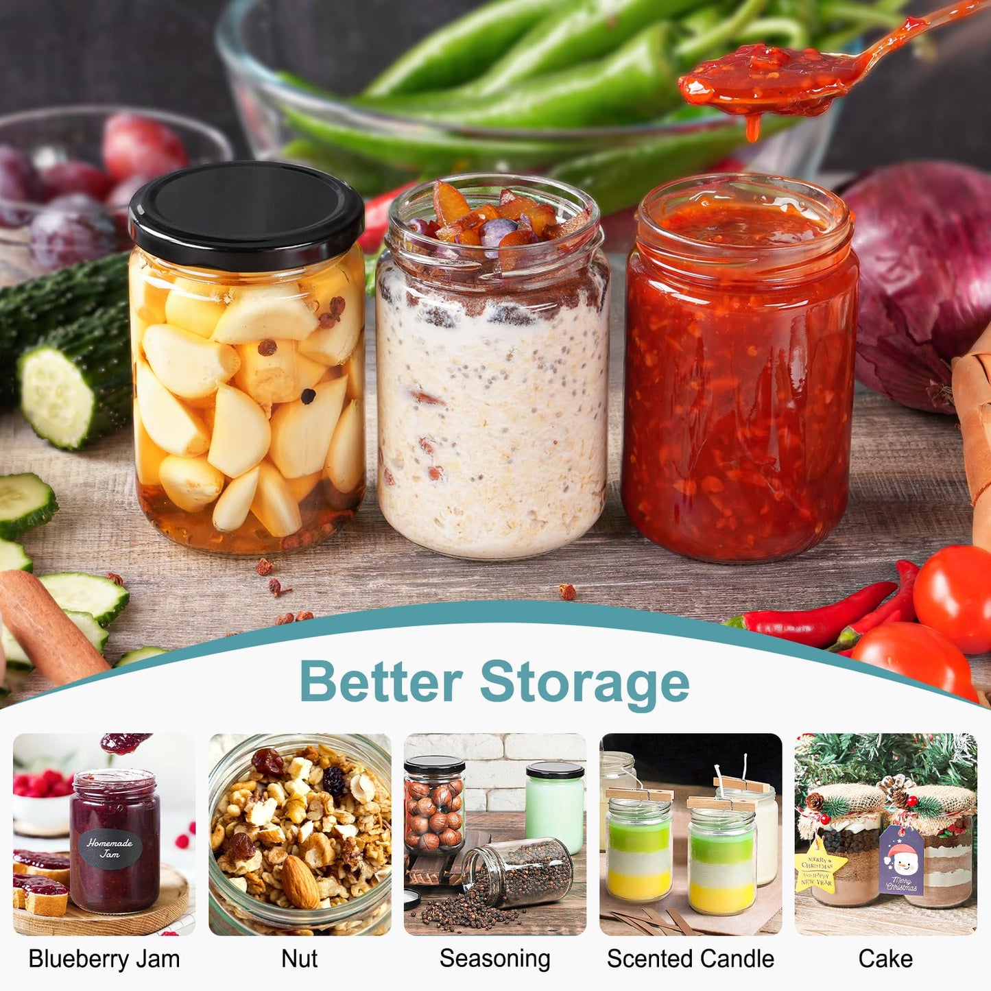 12oz Glass Jars with Lids, 20 Pcs Empty Candle Jars for Making Candle, Mason Canning Jars for Spice, Jam, Liquid, Baby Food Storage, Meal Prep, Craft, DIY Gift, Sample Container, Dishwasher Safe