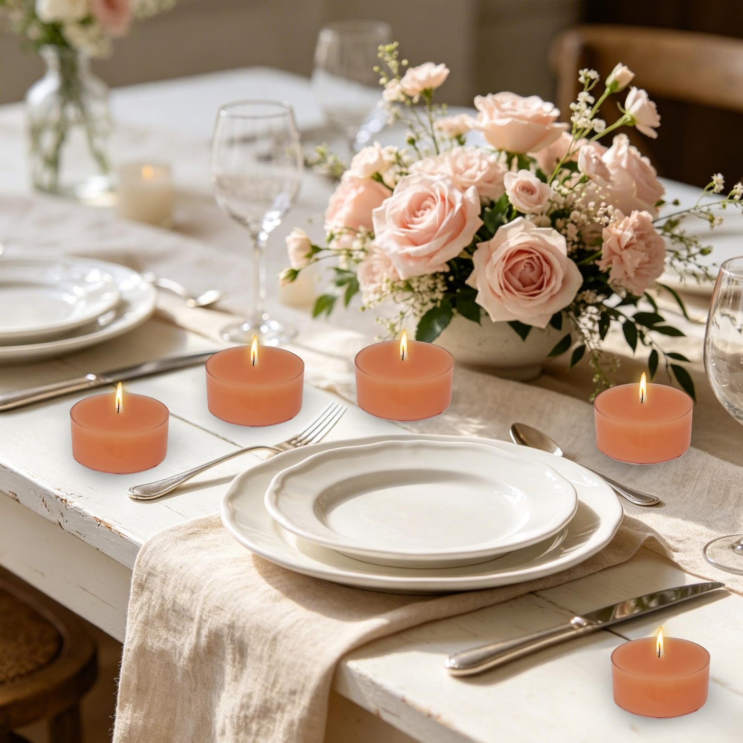 Terracotta Tea Candles Tea Lights Smokeless Pumpkin Scent Tealight Candles Handmade Tealights Set of 24 Long Burning for Wedding Meditation Dinner Home Decor