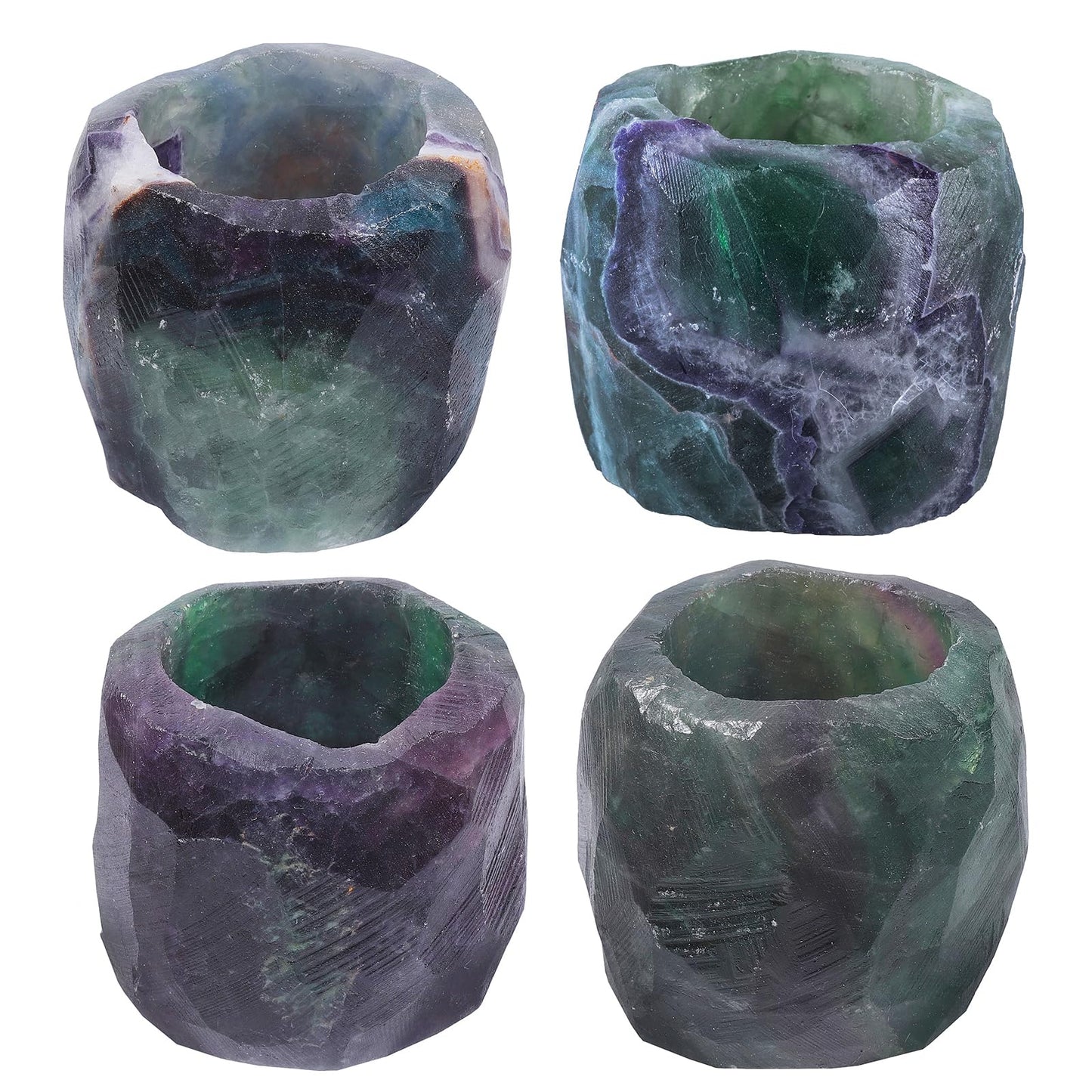 rockcloud Natural Raw Flourite Taper Tea Light Candle Holder Air Plant Holder Healing Stone Home Decoration Figurine