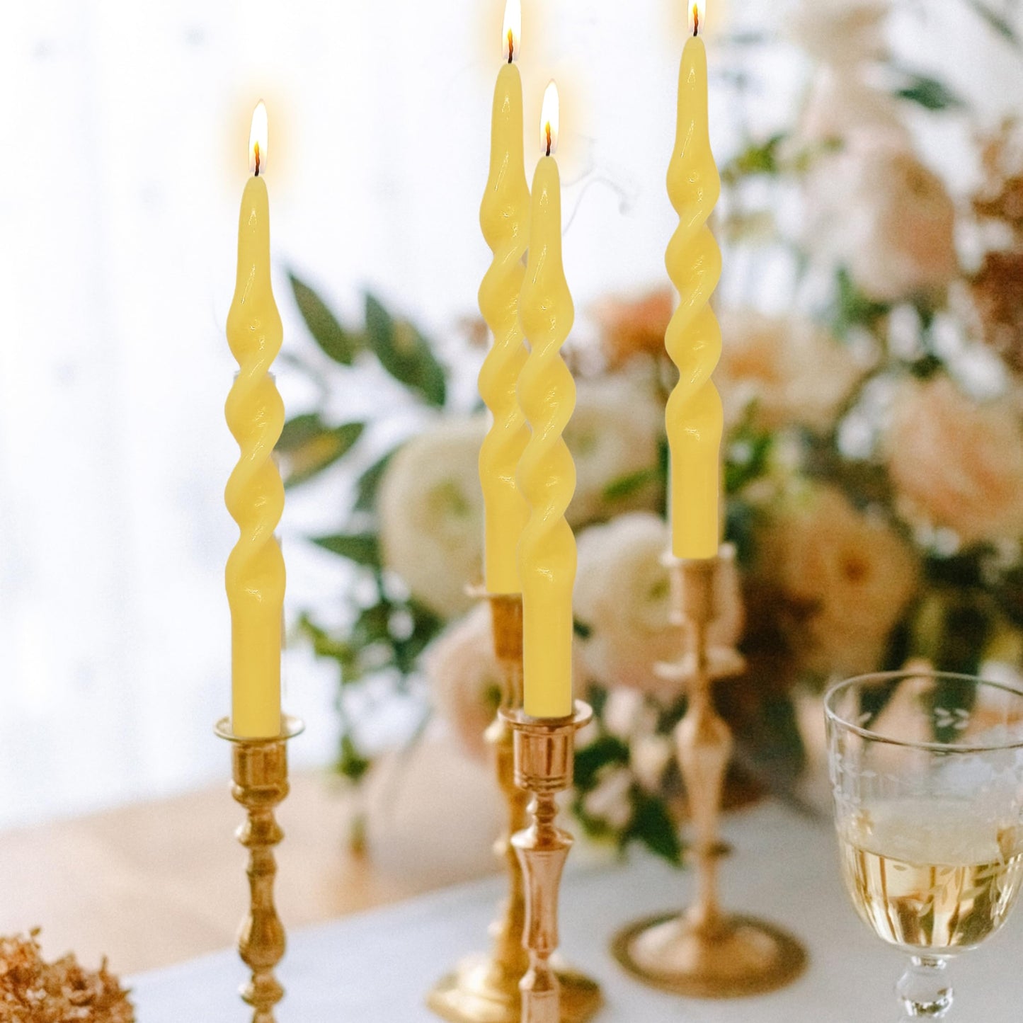 Beeswax Spiral Taper Candles Smokeless Twisted Candle Sticks 4 Pack Yellow Taper Candle Sticks 10 inch Tall Taper Candlesticks for Home Decor Dinner Wedding Emergency