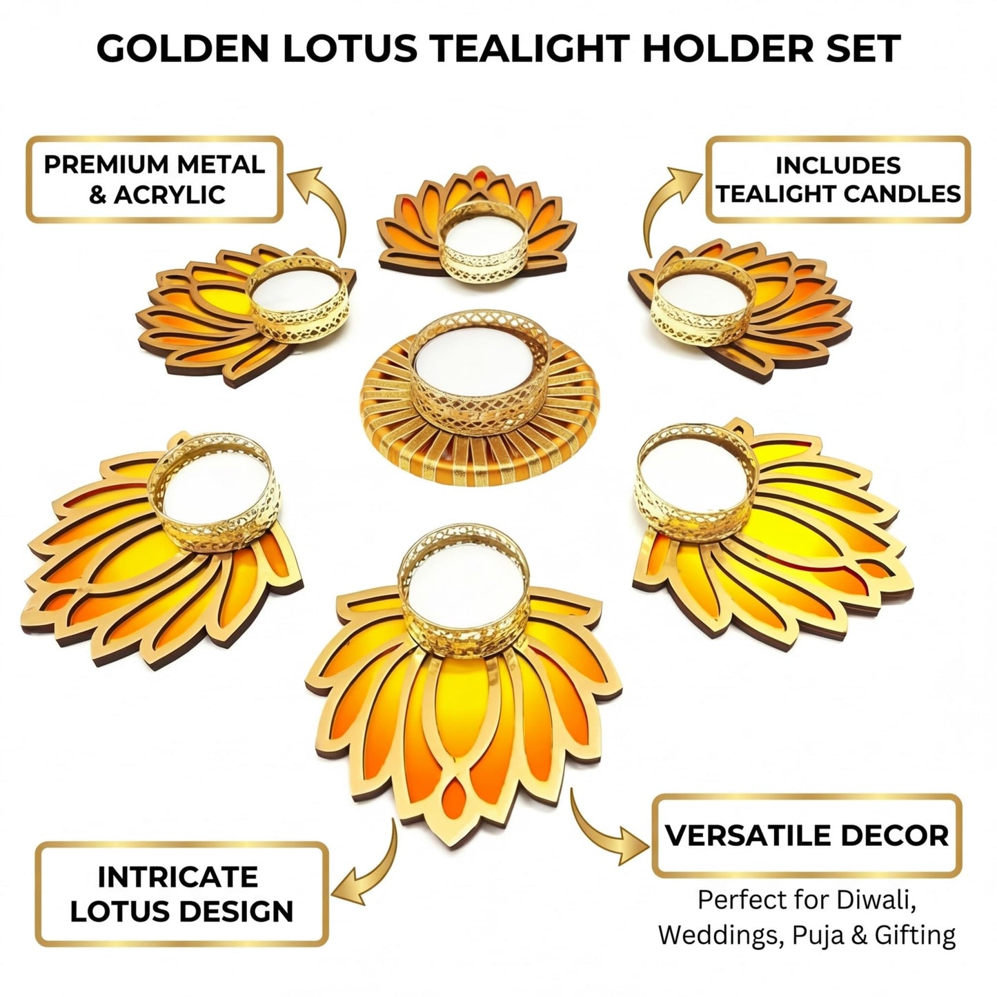 Shalin India Tealight Candles Candles for Home Décor | Weddings | Long Burning Smokeless Tea Lights | Fits Tealight Candle Holder, Glass & Decorative Tea Light Holders (Golden Lotus)