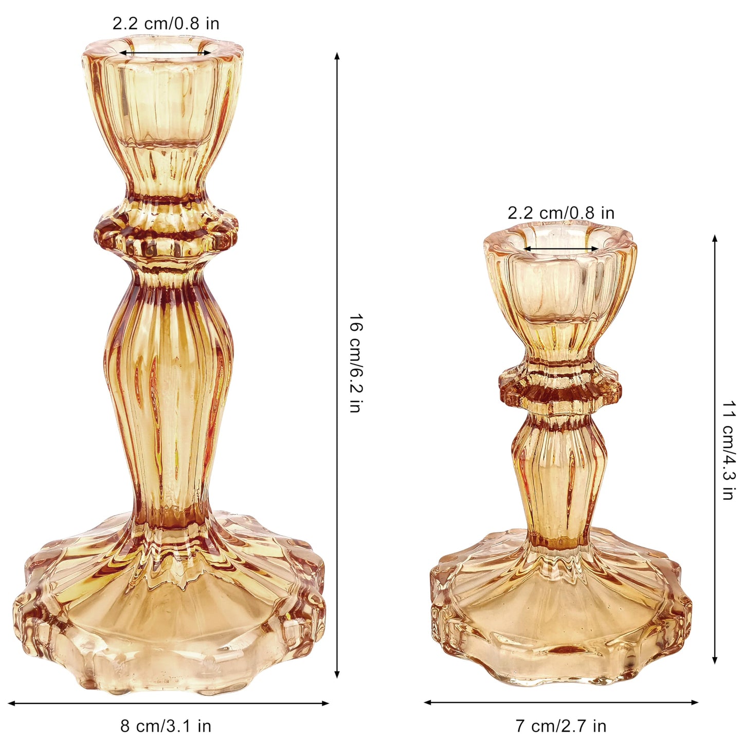 CHOCSTAY Glass Candlestick Holders Set of 3, Amber Stripe Taper Candle Holders for Table Centerpiece, Home Decorations, Wedding and Party