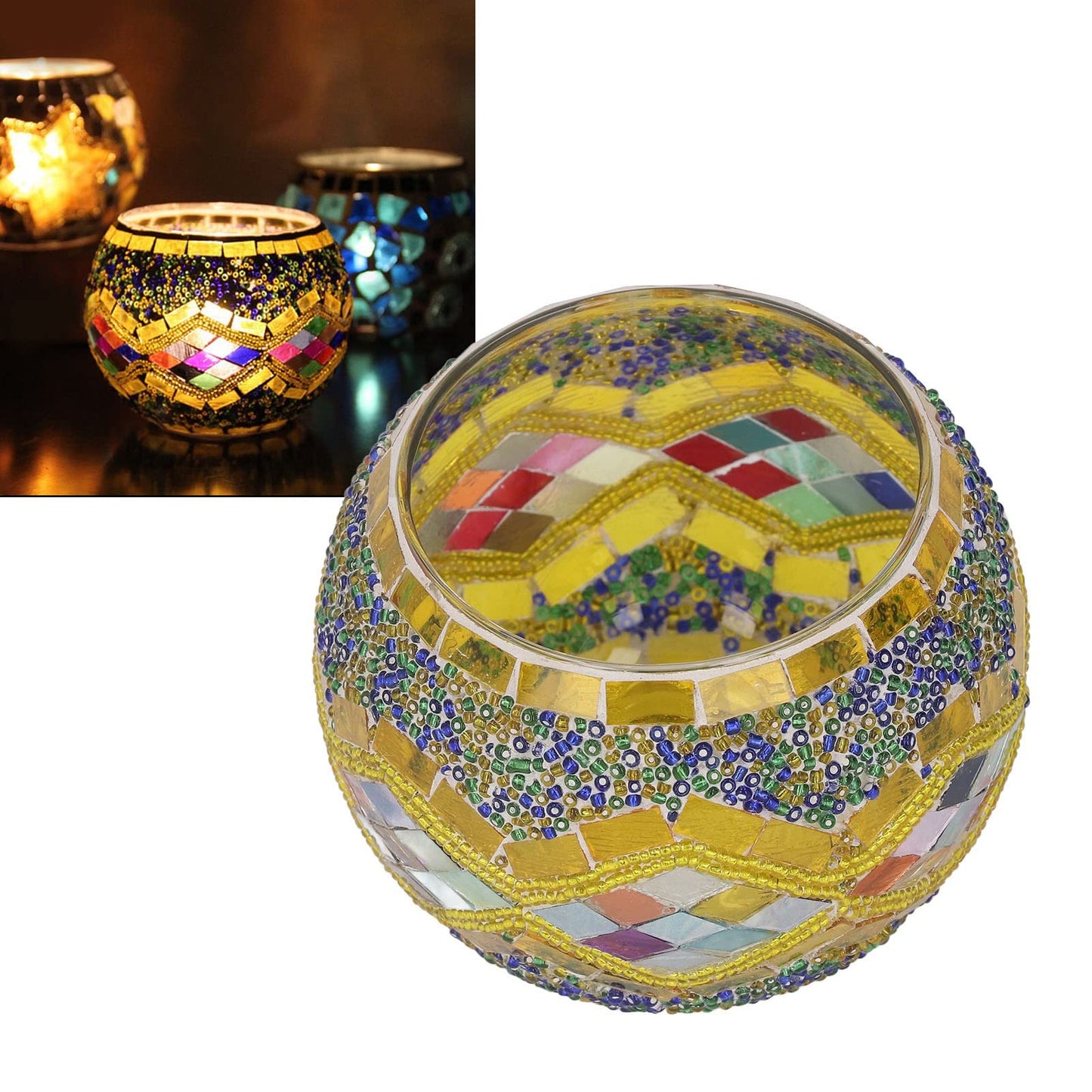 BEIJIALY Glass Votive Candle Holder, Mosaic Tealight Candle Holder Beautiful Romantic European Style Glass Candlestick Holder for Wedding Decoration