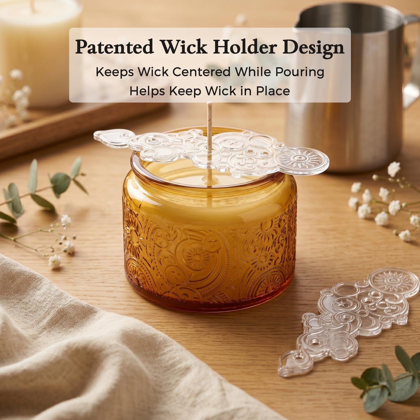 18-Pack 4oz Embossed Glass Candle Container with Bamboo Lids and Labels, Orange Candle Jars for Making Candles, Sun Moon Star Design