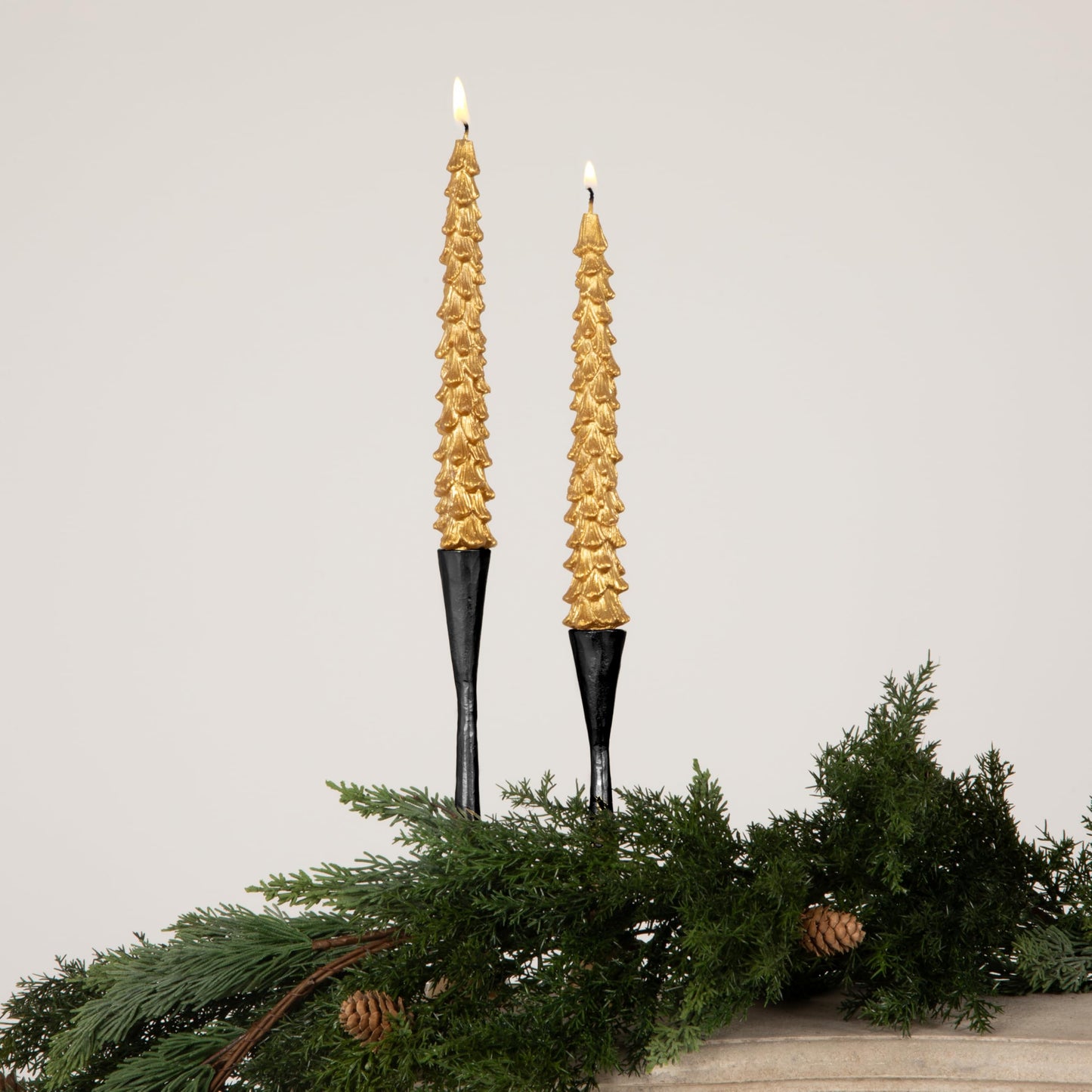 Creative Co-Op Unscented Tree Shaped Taper Candles, Gold, Boxed Set of 2