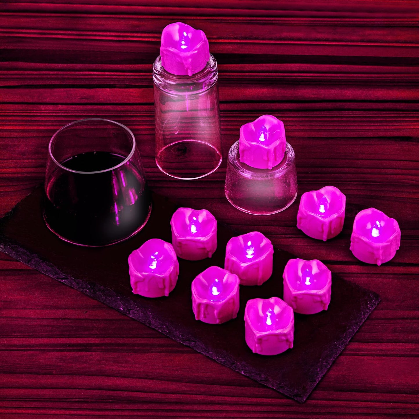 Windshell Pink Flickering Flame Tealight Candles with Auto 6H Timer (No Remote), Battery Operated LED Flameless Tea Lights with Melting Design, for Valentine‘s Day Wedding Party, 12 Pack