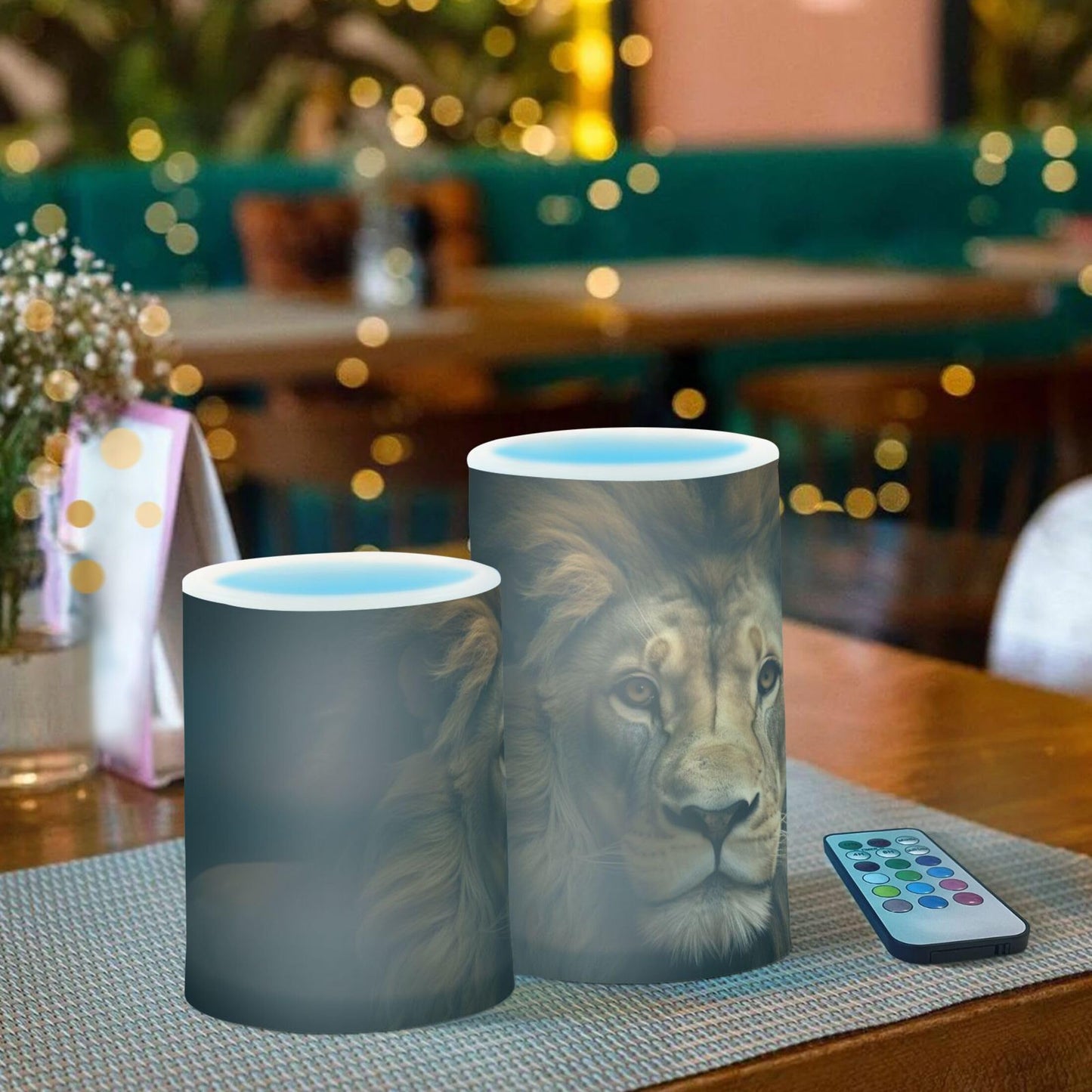 VEKELEE Lion King Flameless Candles, 2 PCS Battery Operated LED Candles with Timer Remote Control Flickering Pillar Candle for Home Holiday Party Decoration