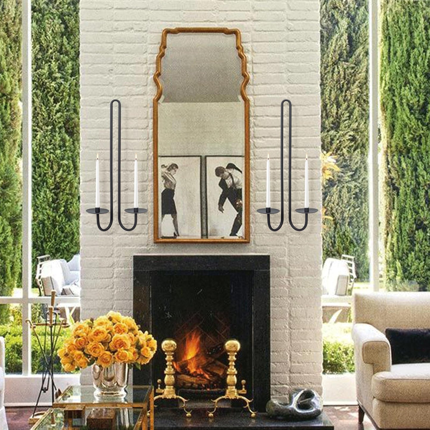 Wall Sconce Candle Holder Metal Hanging Wall Decorations for Home,Living Room, Bathroom, Dining Room, Set of 2（Black