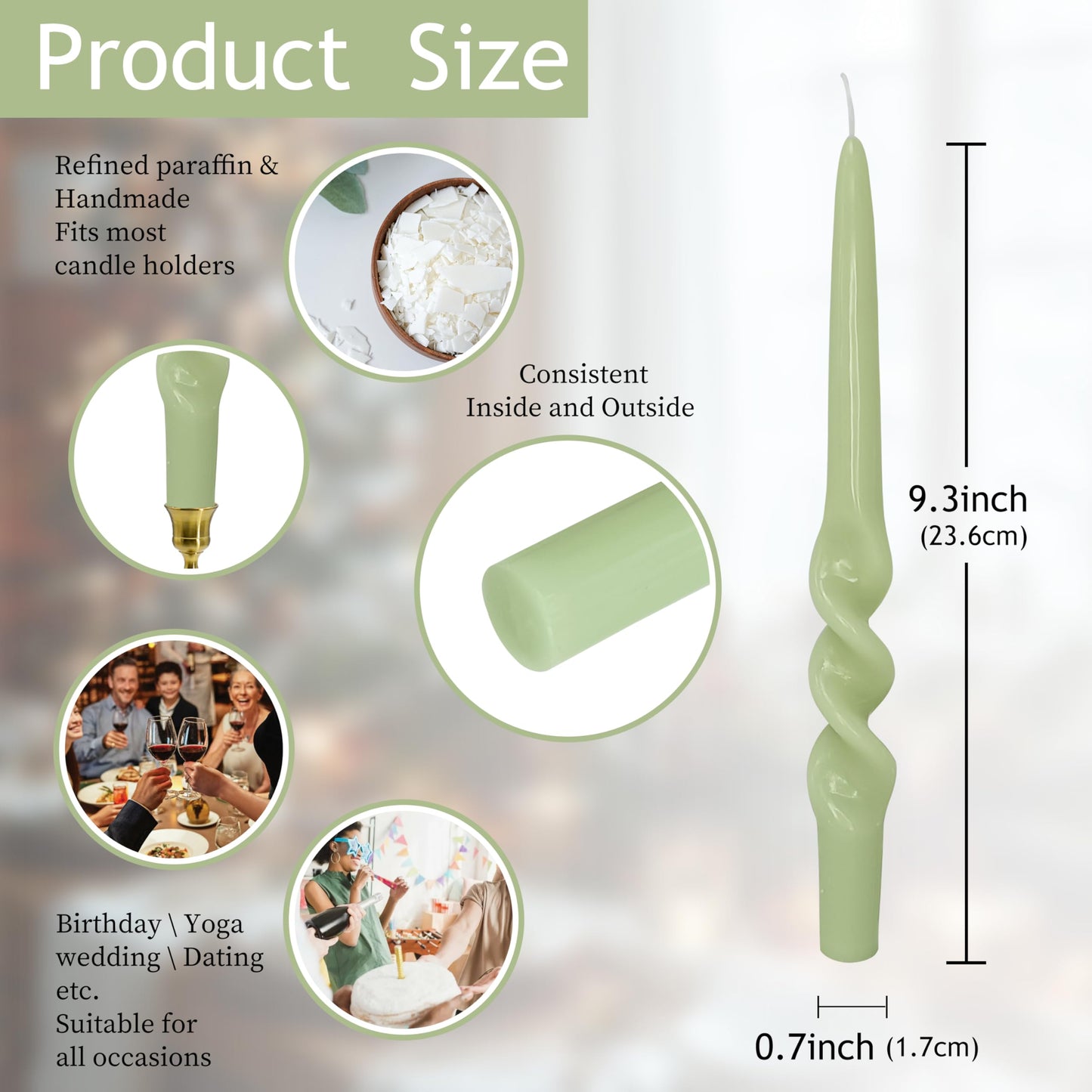 Green Spiral Taper Candles Long Twisted Candlestick Unscented Candle Stick Unique Tapered Candle for Dinner Home Decor Wedding Party Church