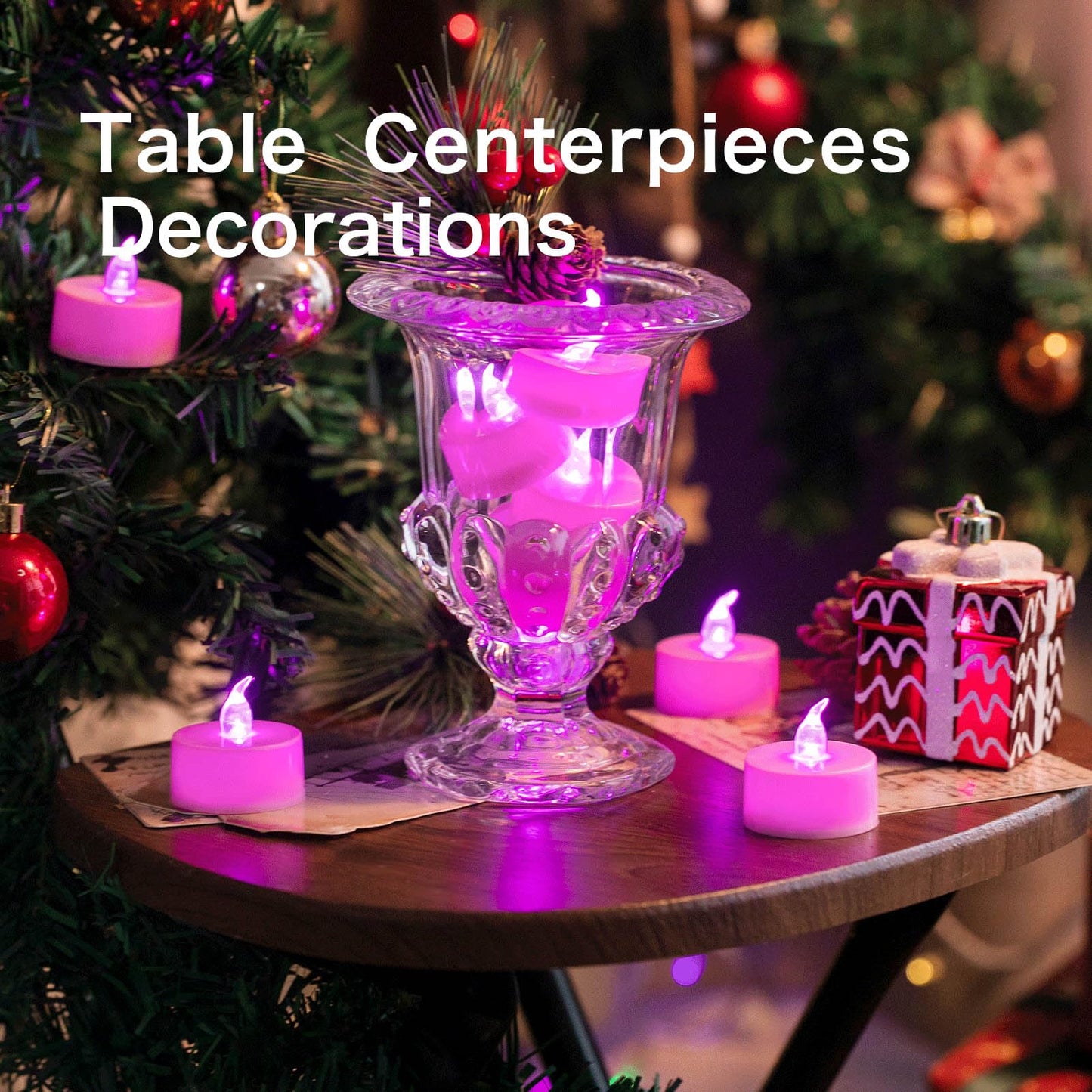 LANKER 24 Pack LED Tea Lights Candles, Steady Pink Flameless Tealights, Long Lasting Battery Operated Fake Candles, Decoration for Wedding, Halloween and Christmas (Pink - 24pcs)