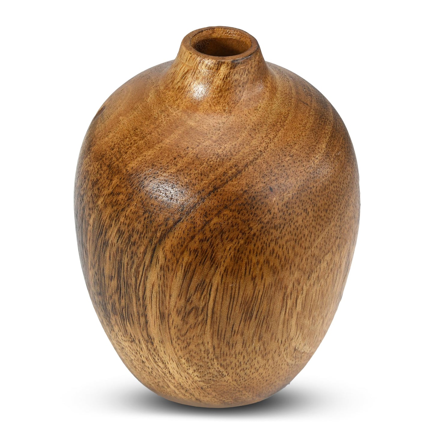 AeraVida 4-inch Rustic Elegance Small Round Hand-Carved Wooden Flower Vase | Mango Tree Wood Kitchen Decor | Handmade Vase | Handmade Home Office Table Vase