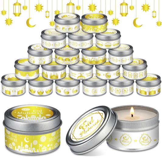 MTLEE 20 Pcs Ramadan Mubarak Scented Candles Bulk, 1 oz Eid Wax Candles, Muslim Islam Meditation Decor, Islamic Ramadan Gifts for Family Home Eid Celebration Party Favor, Assorted Scents(White Gold)