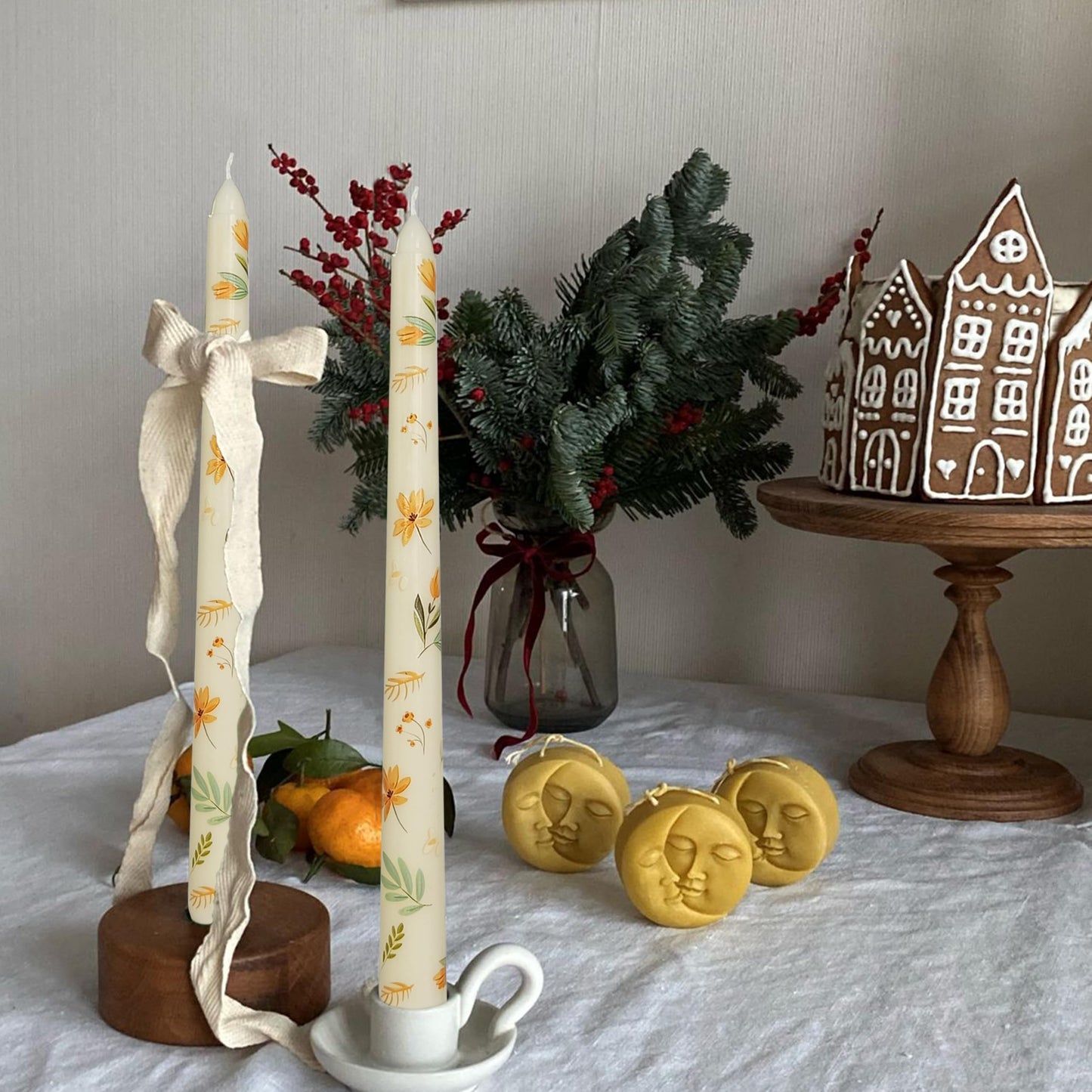 Flowers Printed Taper Candle - Baleagcdl Ivory with Iris Floral Candlesticks Handmade Long Tapered Candles 10 Inch Drip Candle for Wedding Home Holiday Decor Gifts - Set of 2