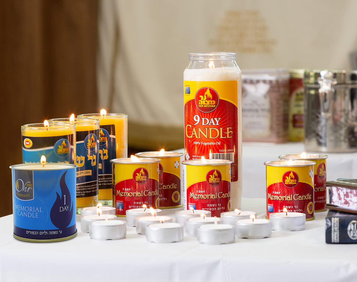 1 Day Yahrzeit Candle - 12 Pack - 24 Hour Kosher Yahrtzeit Memorial and Yom Kippur Candle in Tin Cup Holder