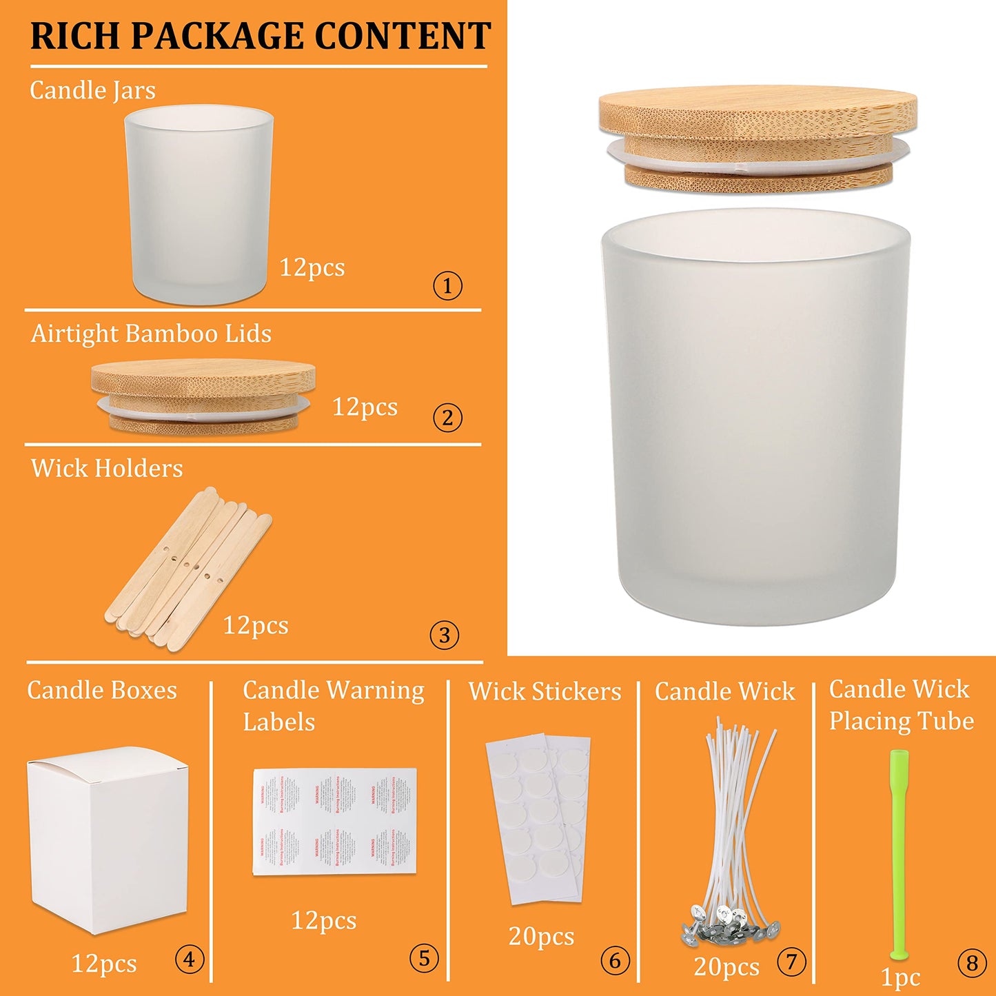 MILIVIXAY 12 Pack 10 OZ Frosted Glass Candle Jars with Lids and Candle Making Kits - Bulk Empty Candle Jars for Making Candles - Spice, Powder Containers.