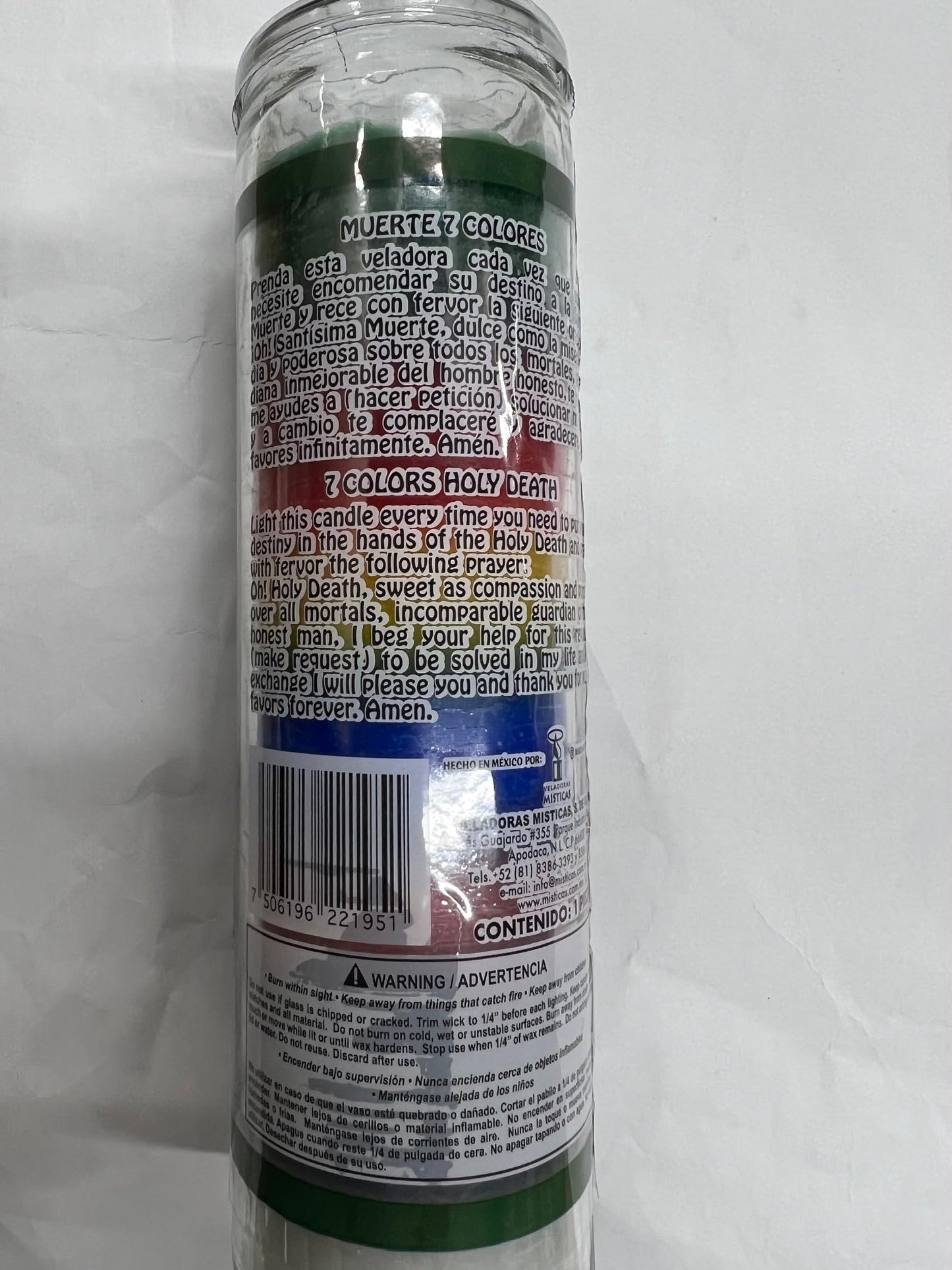 Brilux Holy Death 7 Color (Santa Muerte Siete Colores) Pillar Prepared Scented Candle in Glass